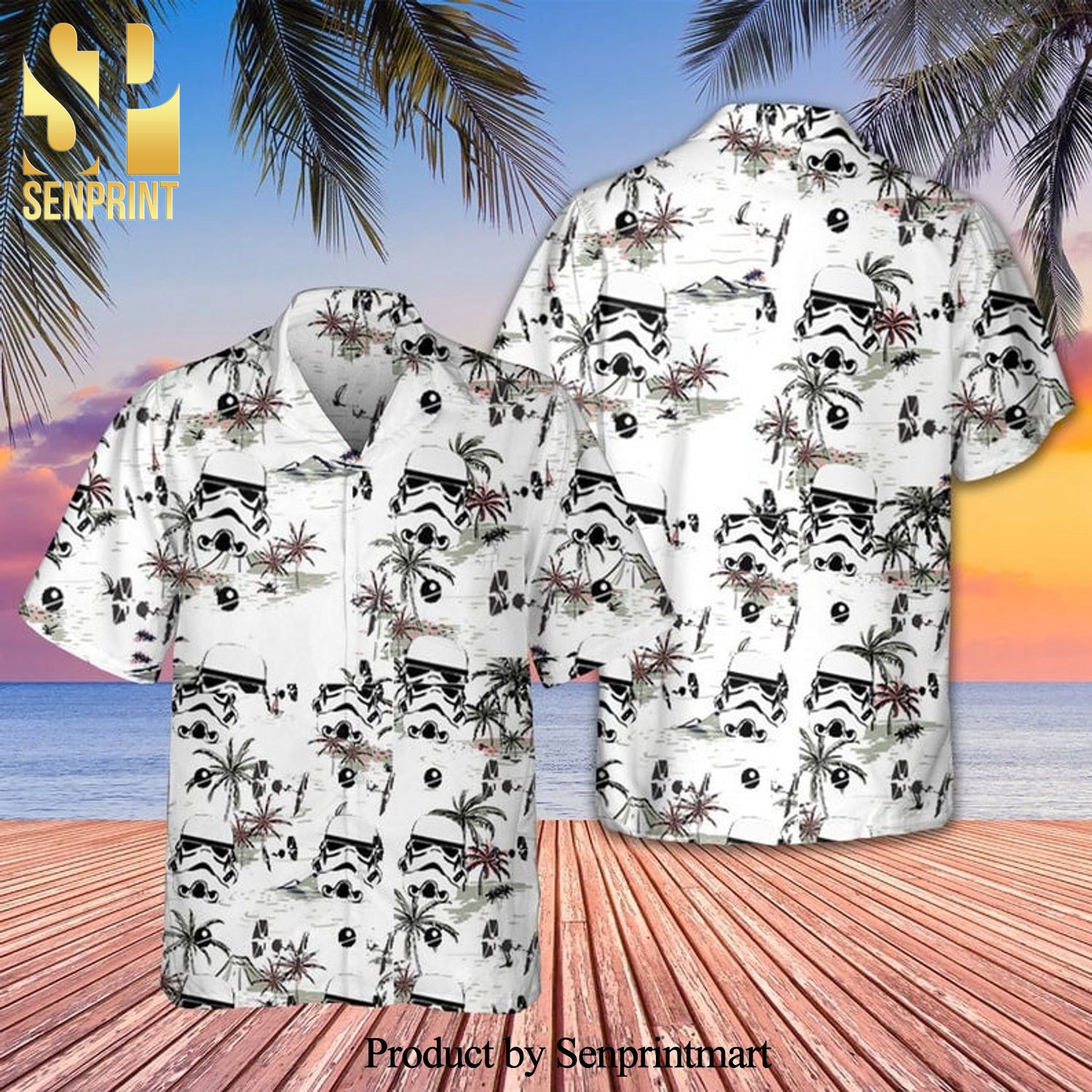 Stormtrooper Star Wars Pattern Palm Tree Full Printing Hawaiian Shirt – White