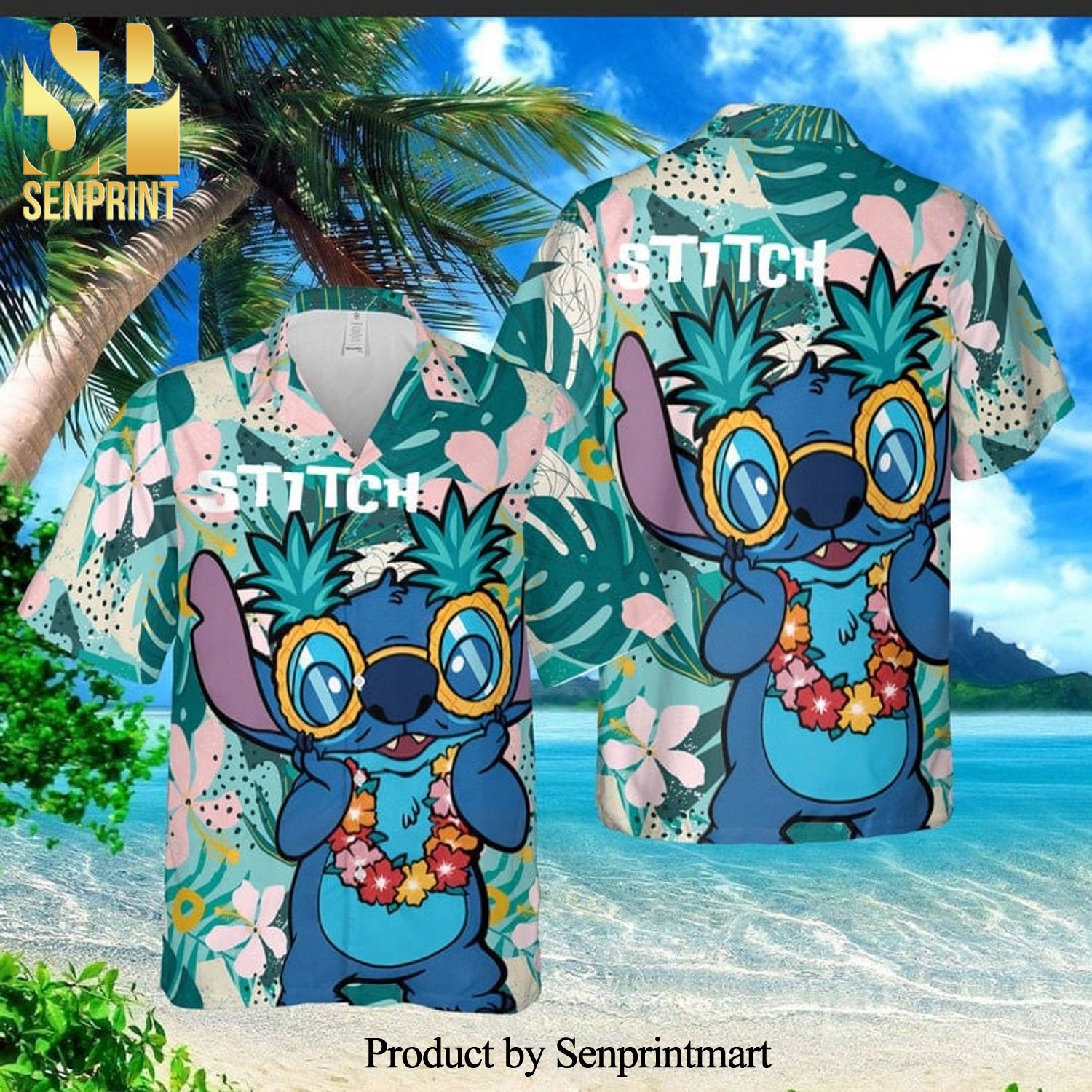 Surprised Stitch Disney Cartoon Graphics Tropical Full Printing Hawaiian Shirt