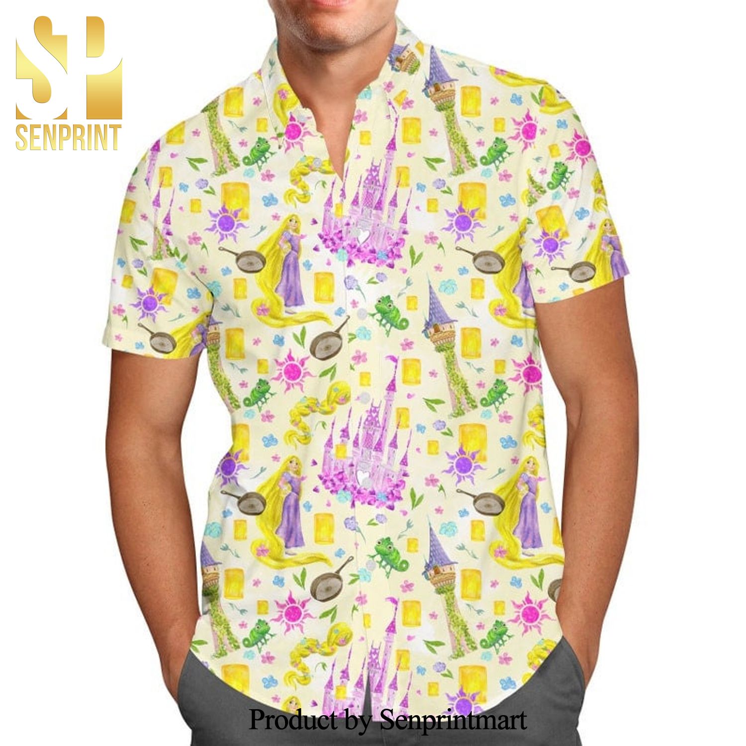 Tangled World Disney Cartoon Graphics Full Printing Hawaiian Shirt – Yellow