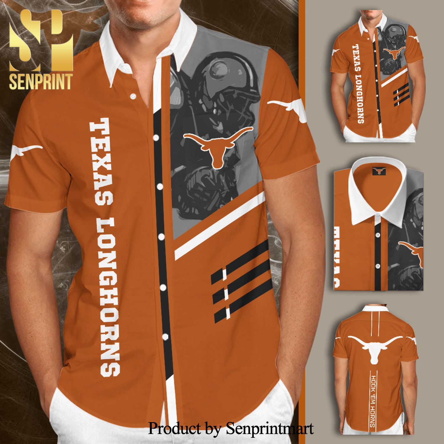 Texas Longhorns Football Team Full Printing Hawaiian Shirt – Brown