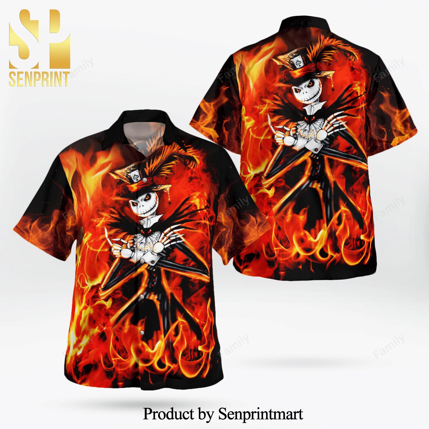 The Nightmare Jack Skellington in Fire Halloween Full Printing Hawaiian Shirt