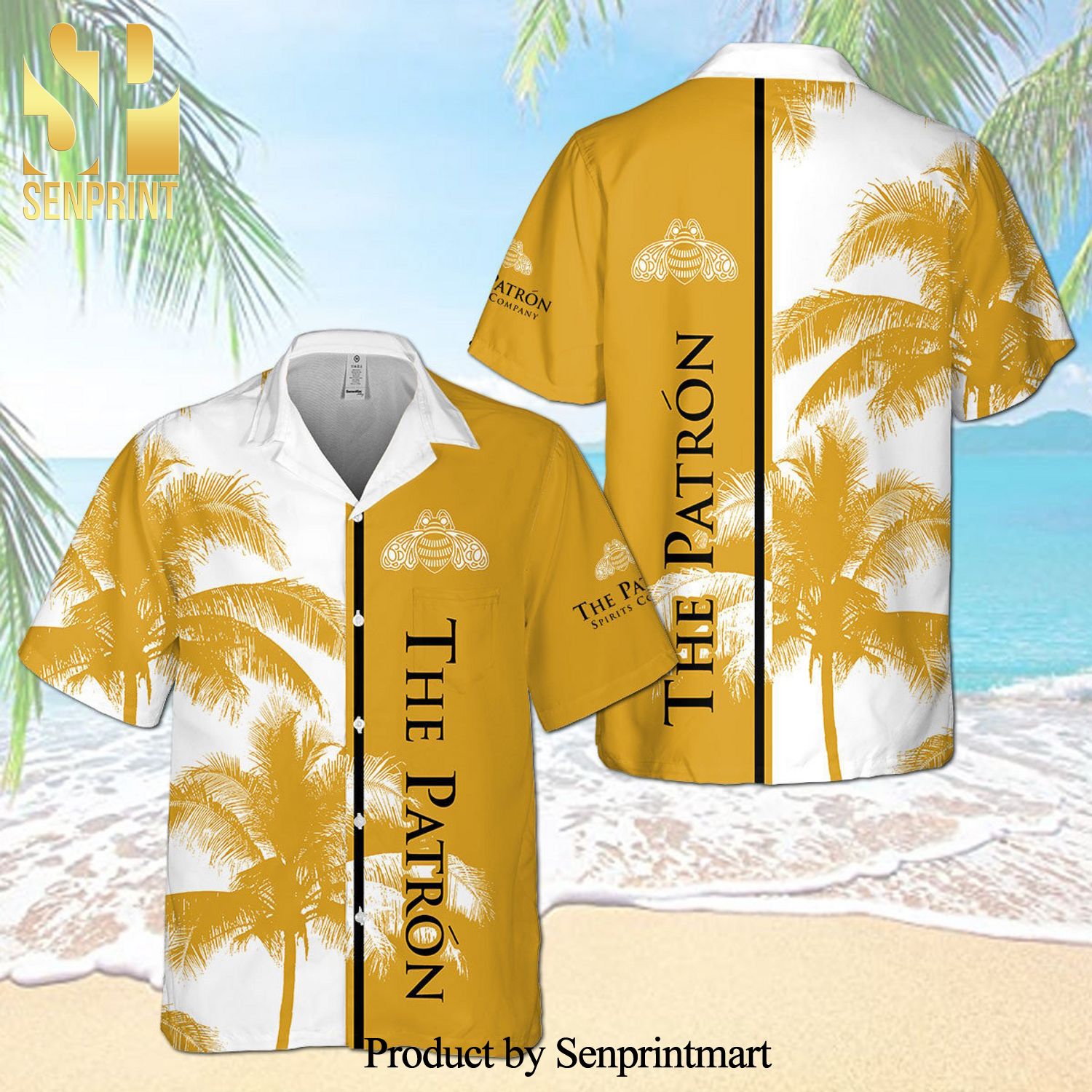 The Patron Palm Tree Full Printing Aloha Summer Beach Hawaiian Shirt – White Yellow