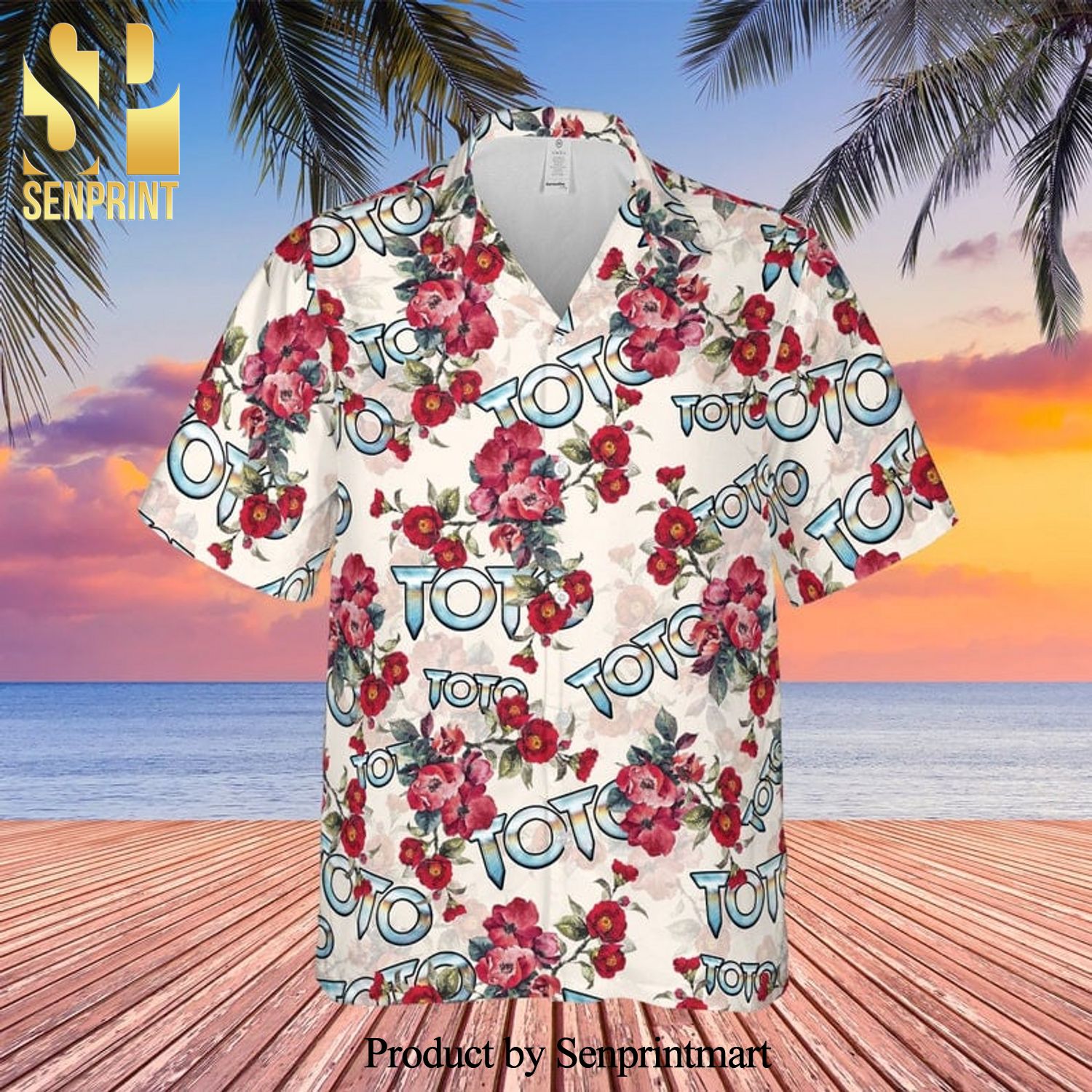Toto Rock Band And Floral Pattern Full Printing Hawaiian Shirt – White