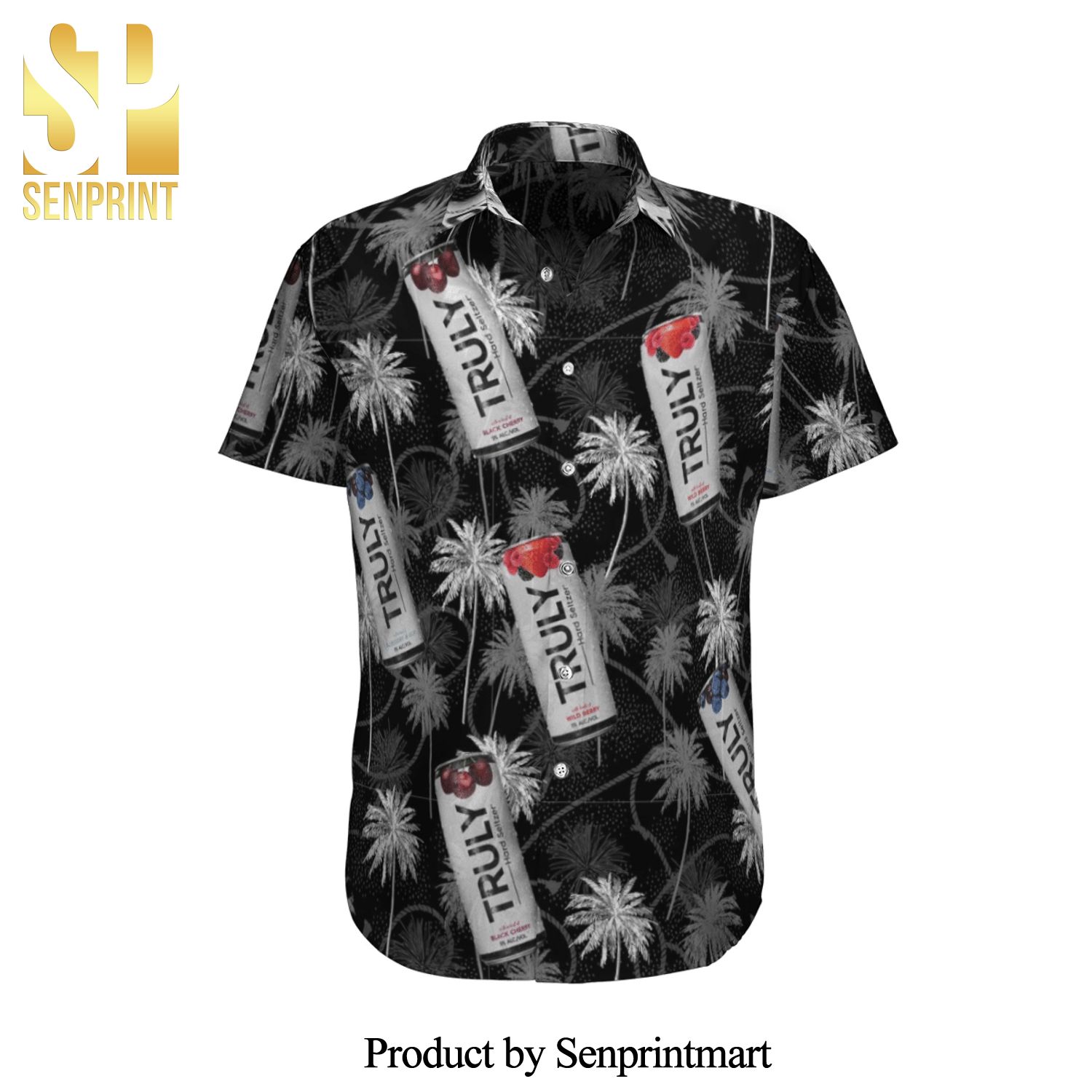 Truly Hard Seltzer Full Printing Aloha Summer Beach Hawaiian Shirt – Black