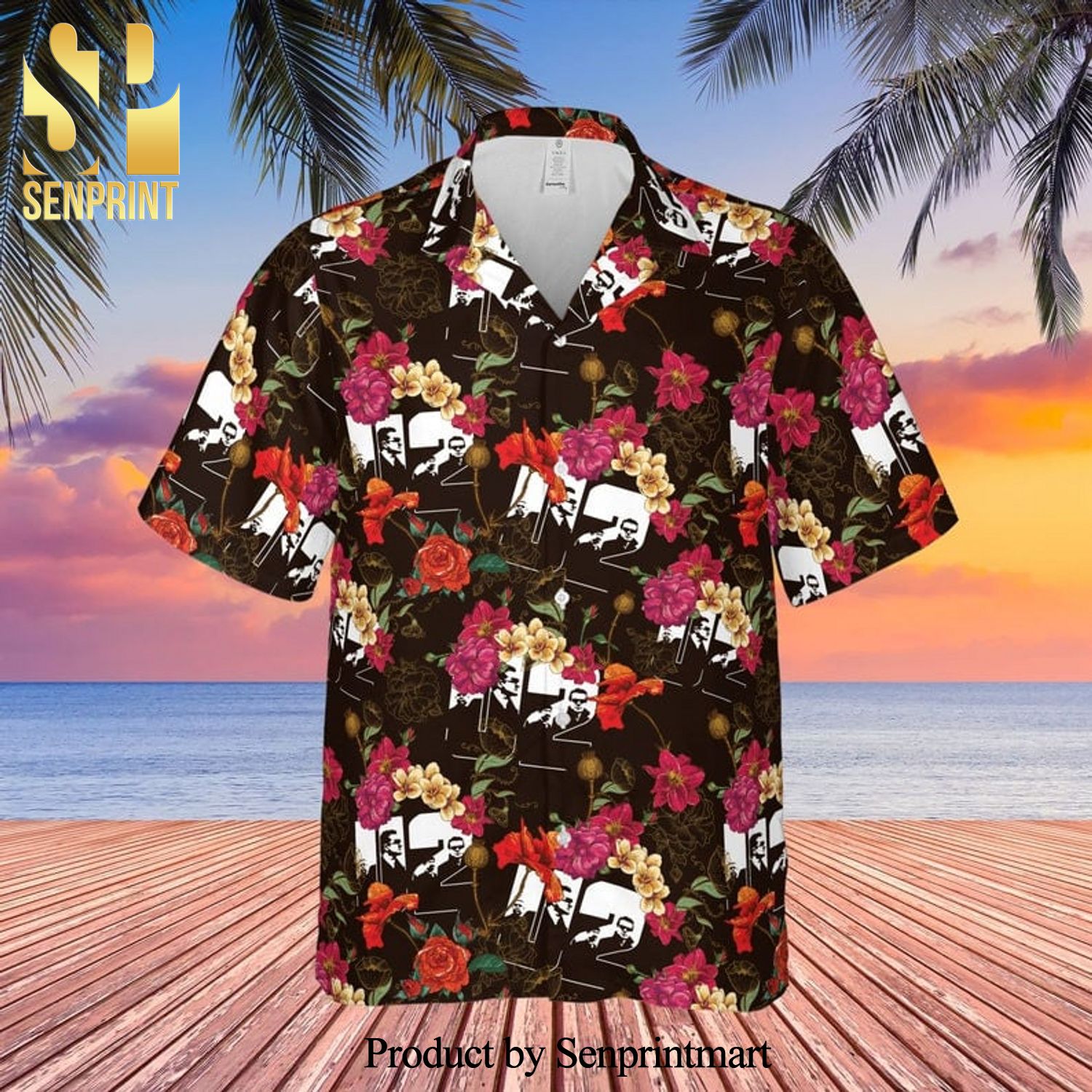 U2 Rock Band And Floral Pattern Full Printing Hawaiian Shirt