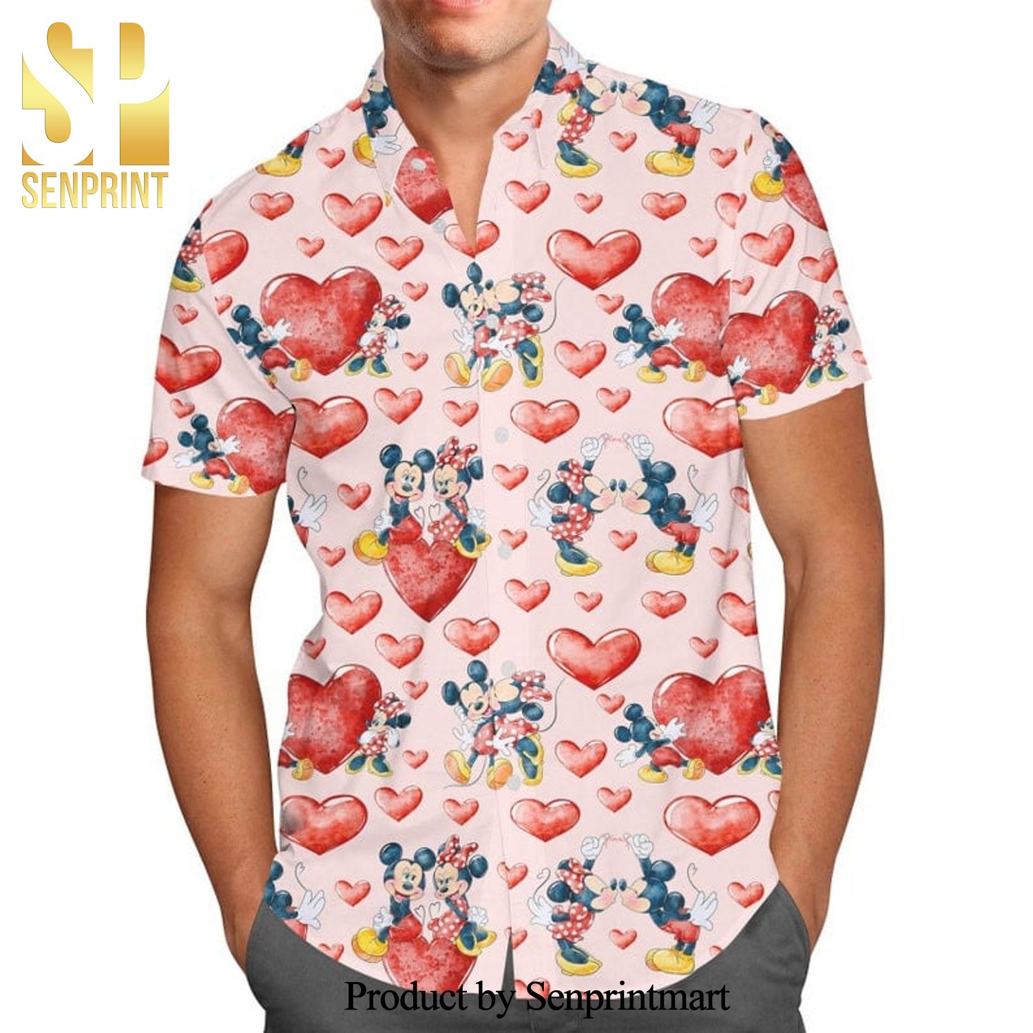 Valentine Mickey And Minnie Mouse Disney Cartoon Graphics Full Printing Hawaiian Shirt