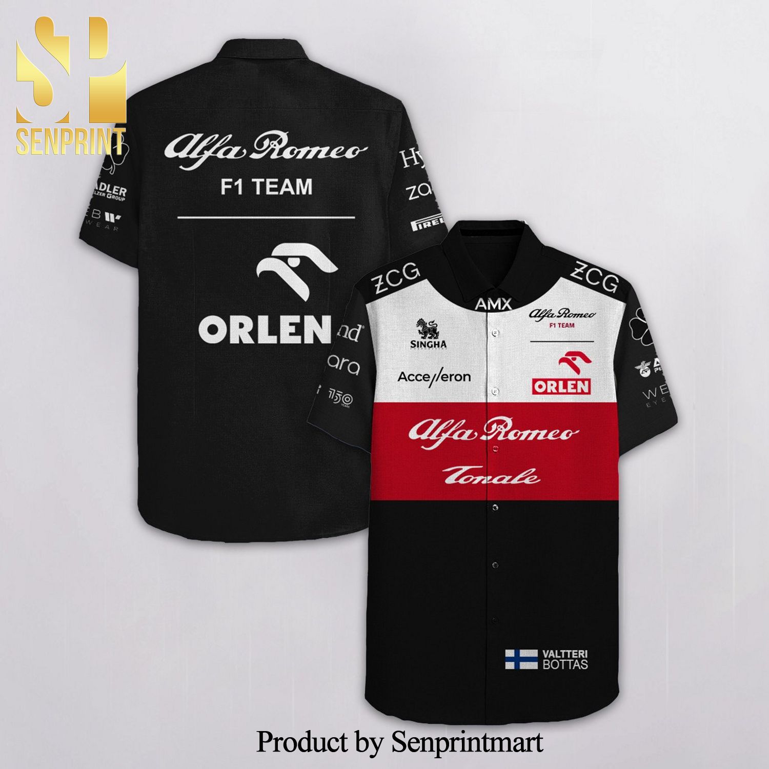 Valtteri Bottas Alfa Romeo F1 Team Racing Amx Orlen Singha Full Printing Hawaiian Shirt – Black
