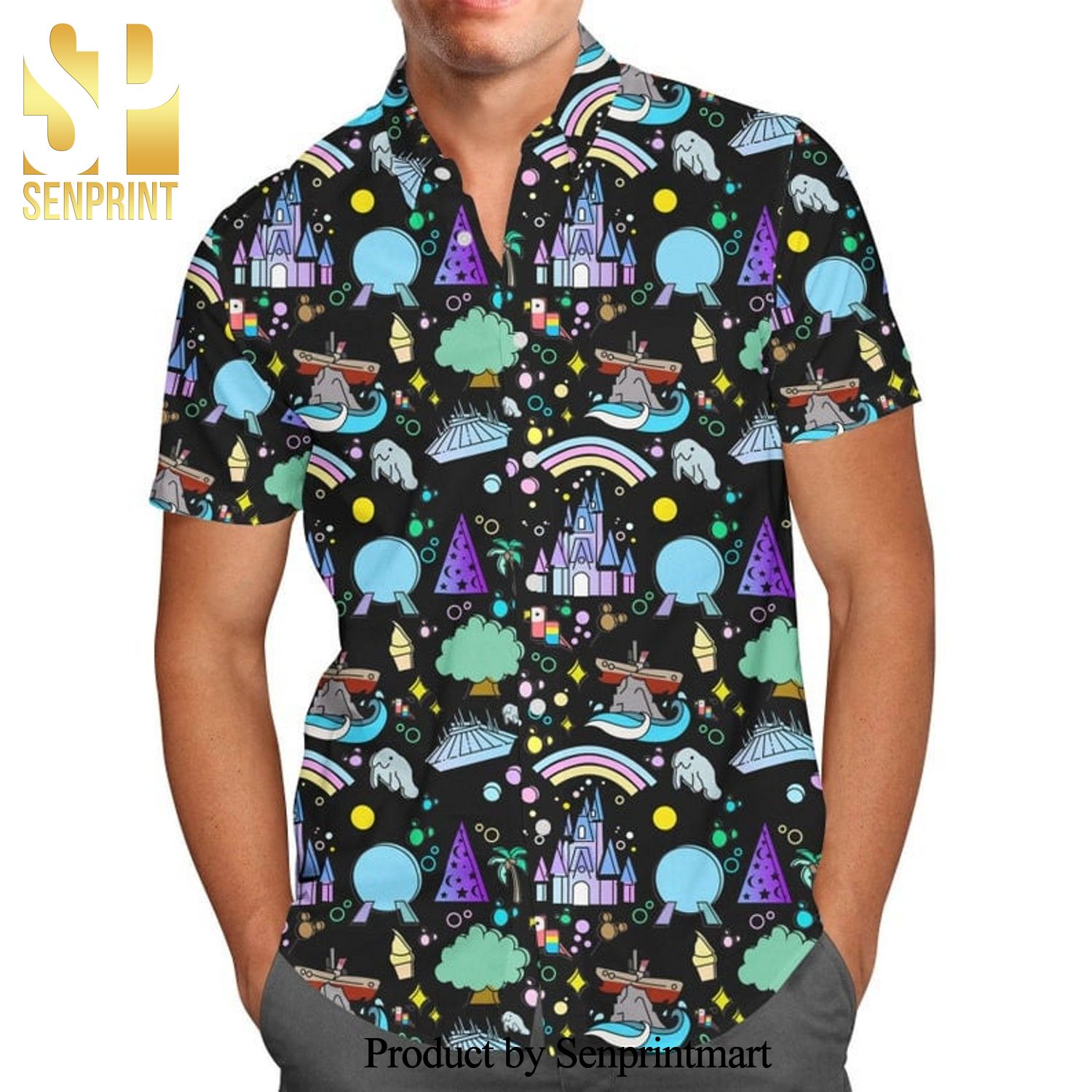 Walt Disney World Park Inspired Icons Full Printing Hawaiian Shirt – Black