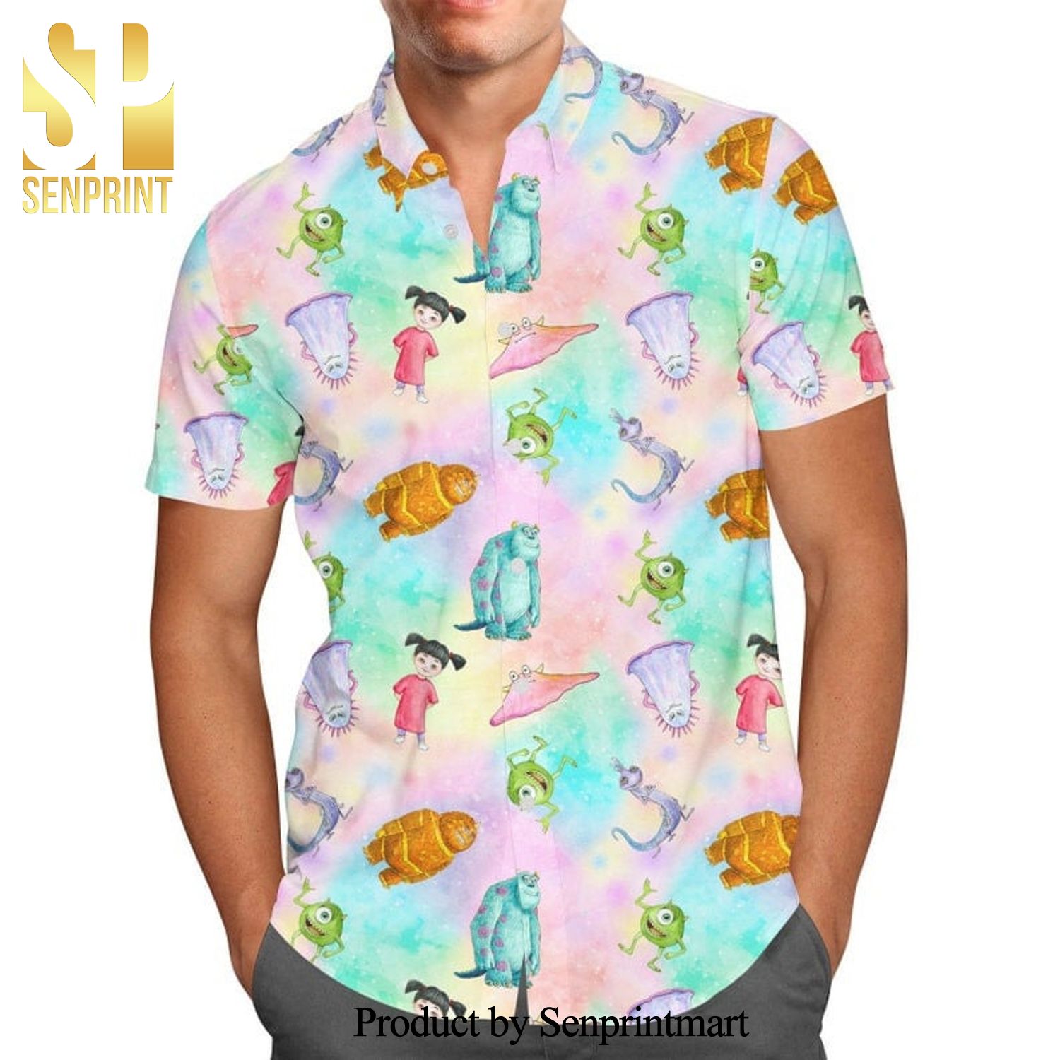 Watercolor Monsters Inc Pixar Disney Cartoon Graphics Inspired Full Printing Hawaiian Shirt