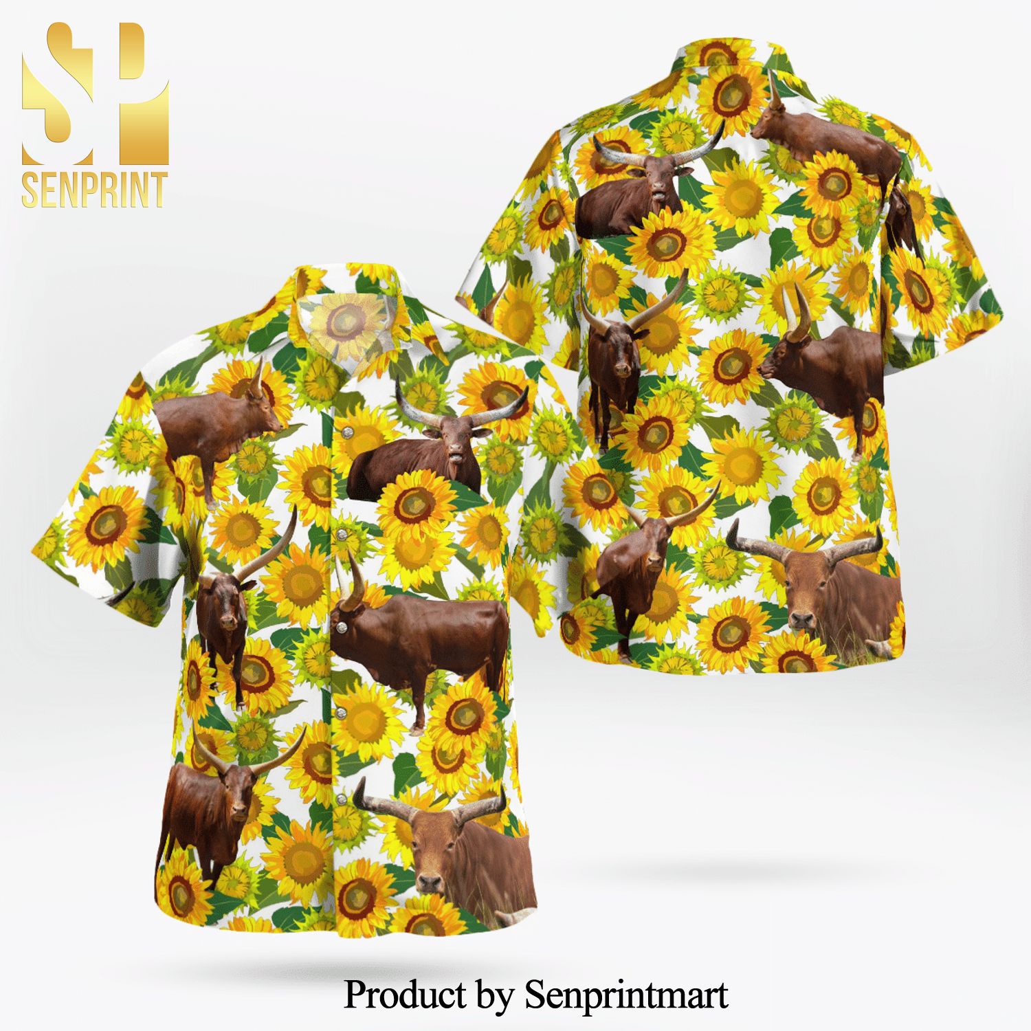 Watusi Cattle Lovers Sunflower Full Printing Aloha Summer Beach Hawaiian Shirt