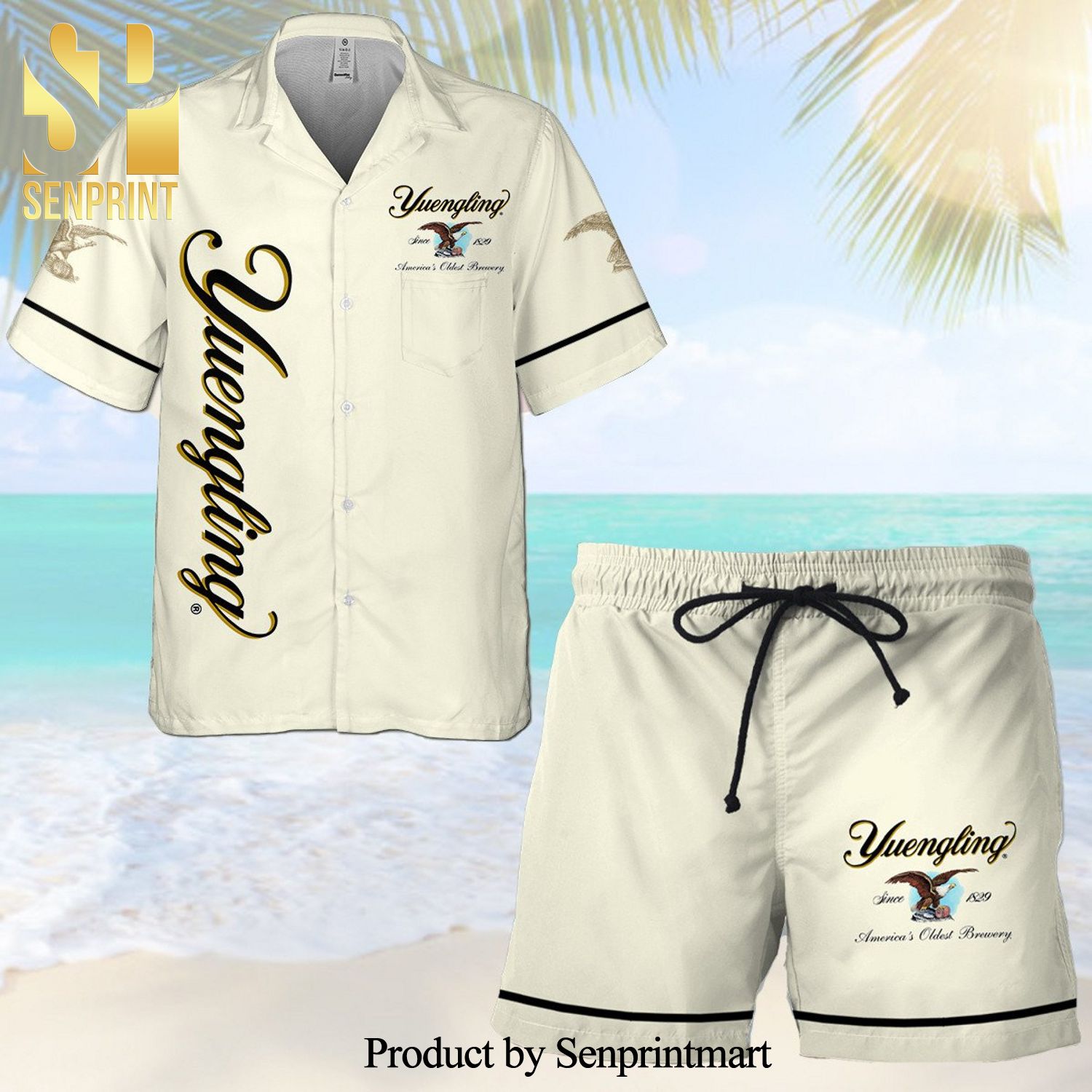 Yuengling Beer Full Printing Combo Hawaiian Shirt And Beach Shorts – White