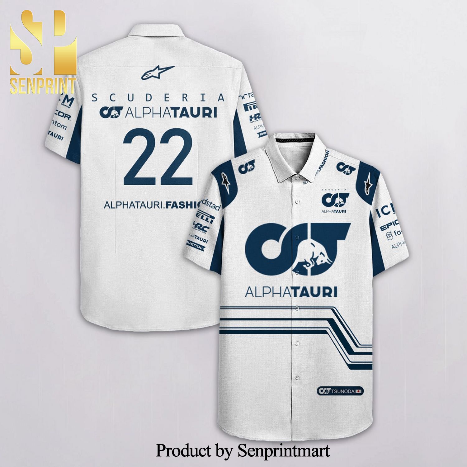 Yuki Tsunoda 22 Scuderia Alphatauri F1 Racing Pirelli Hrc Alpinestars Full Printing Hawaiian Shirt – White