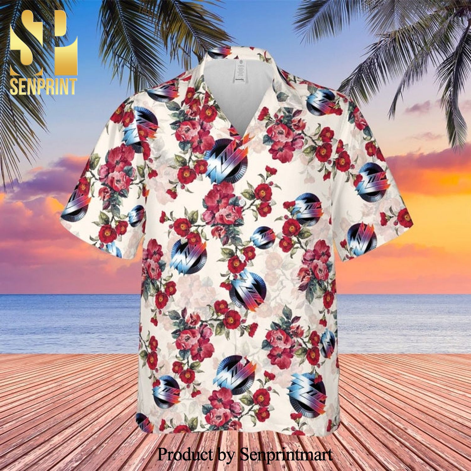 ZZ Top Rock Band And Logo Floral Pattern Full Printing Hawaiian Shirt – White