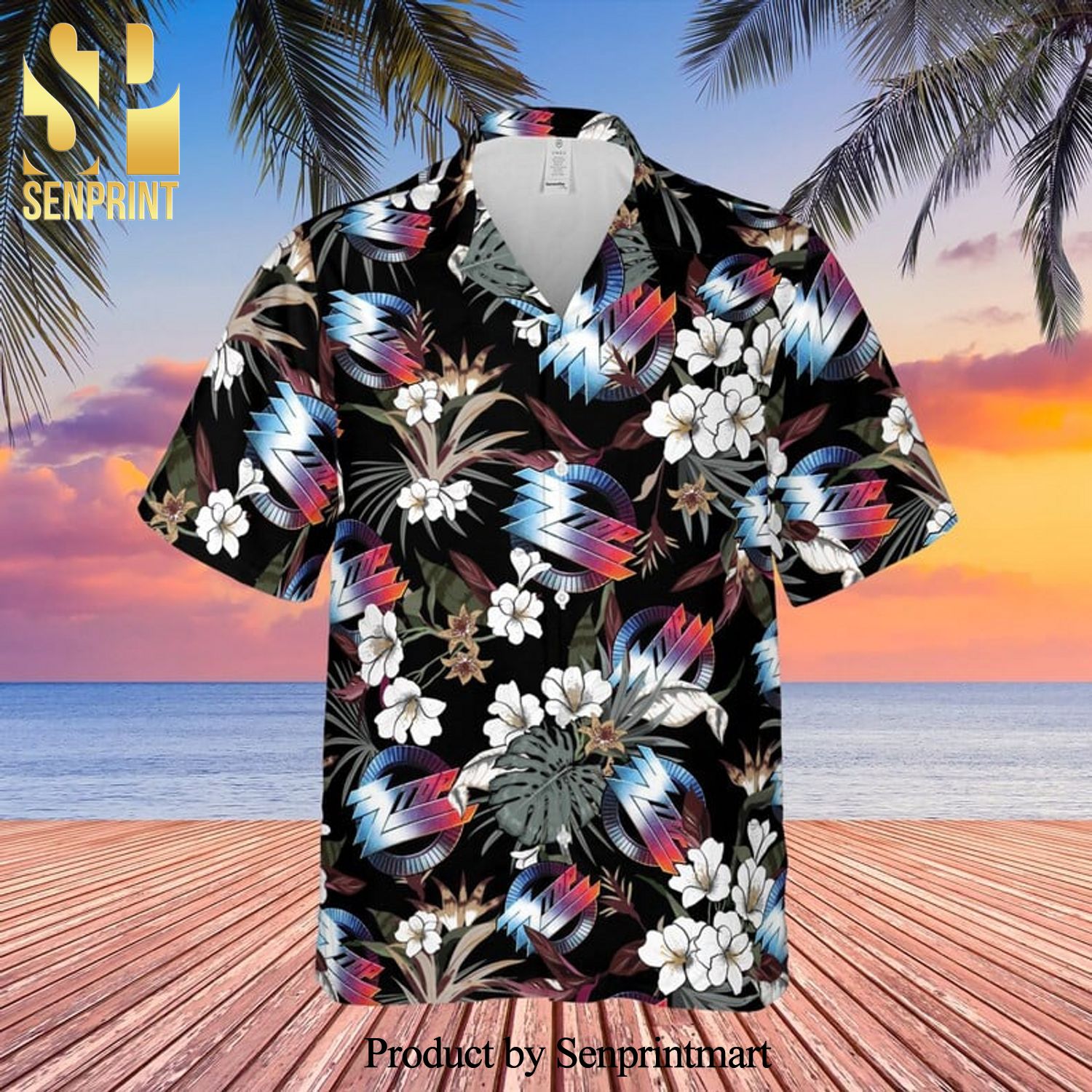 ZZ Top Rock Band And Logo Tropical Forest Full Printing Hawaiian Shirt – Black