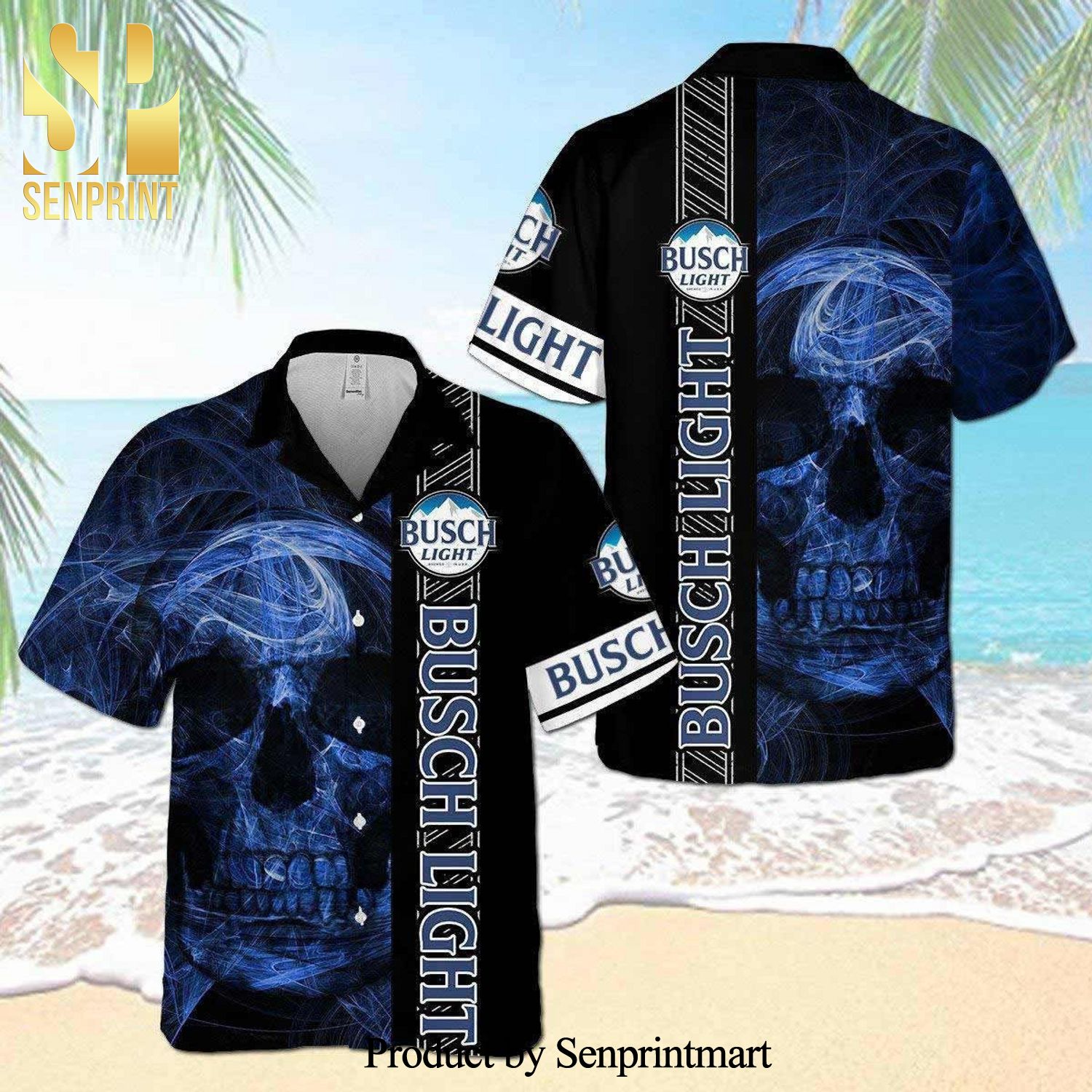 Busch Light Smoky Blue Skull New Version Hawaiian Shirt