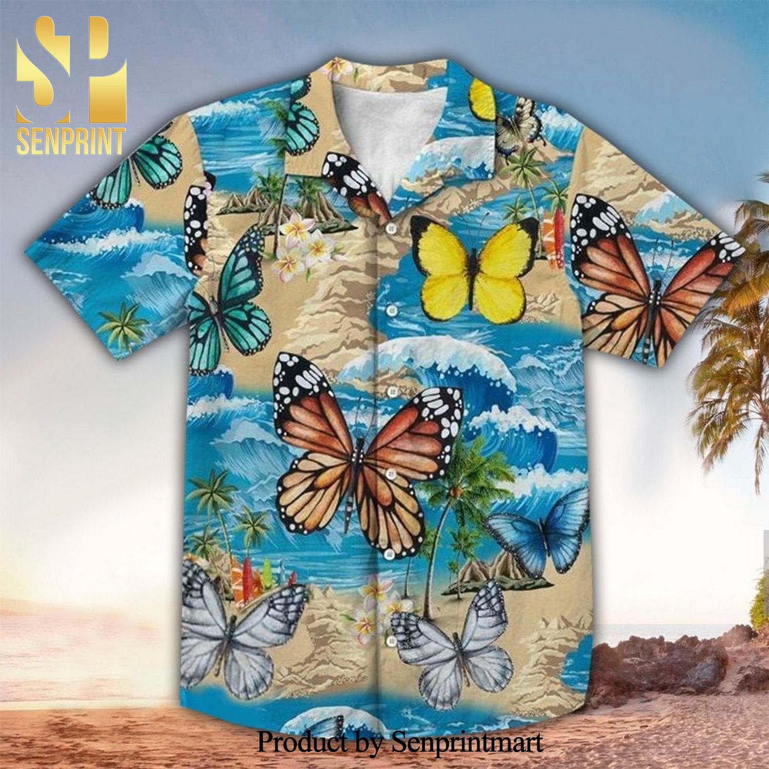 Butterfly On Tropical Beach Full Printed Hawaiian Shirt