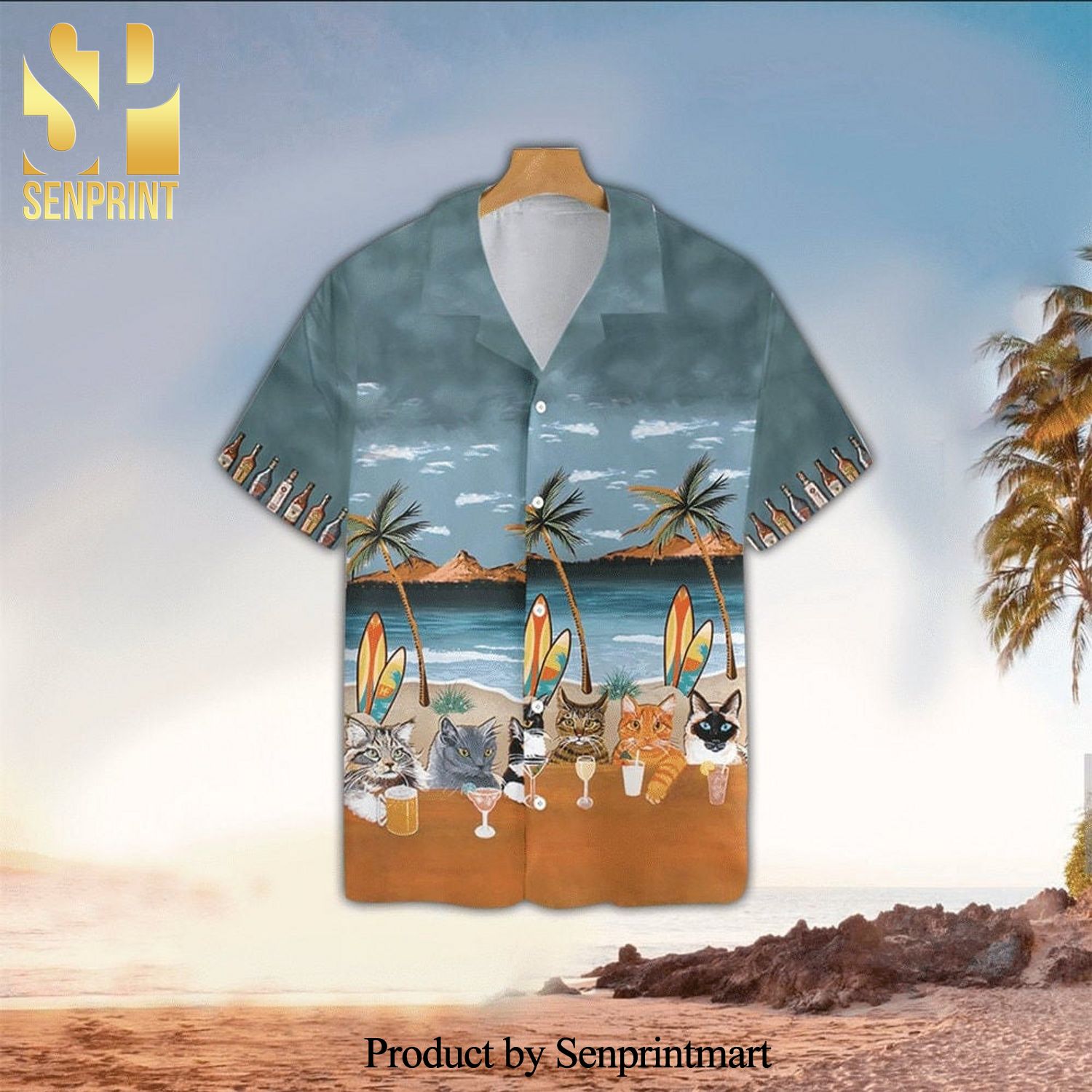 Cat Summer Drink Beer Alcohol High Fashion Hawaiian Shirt