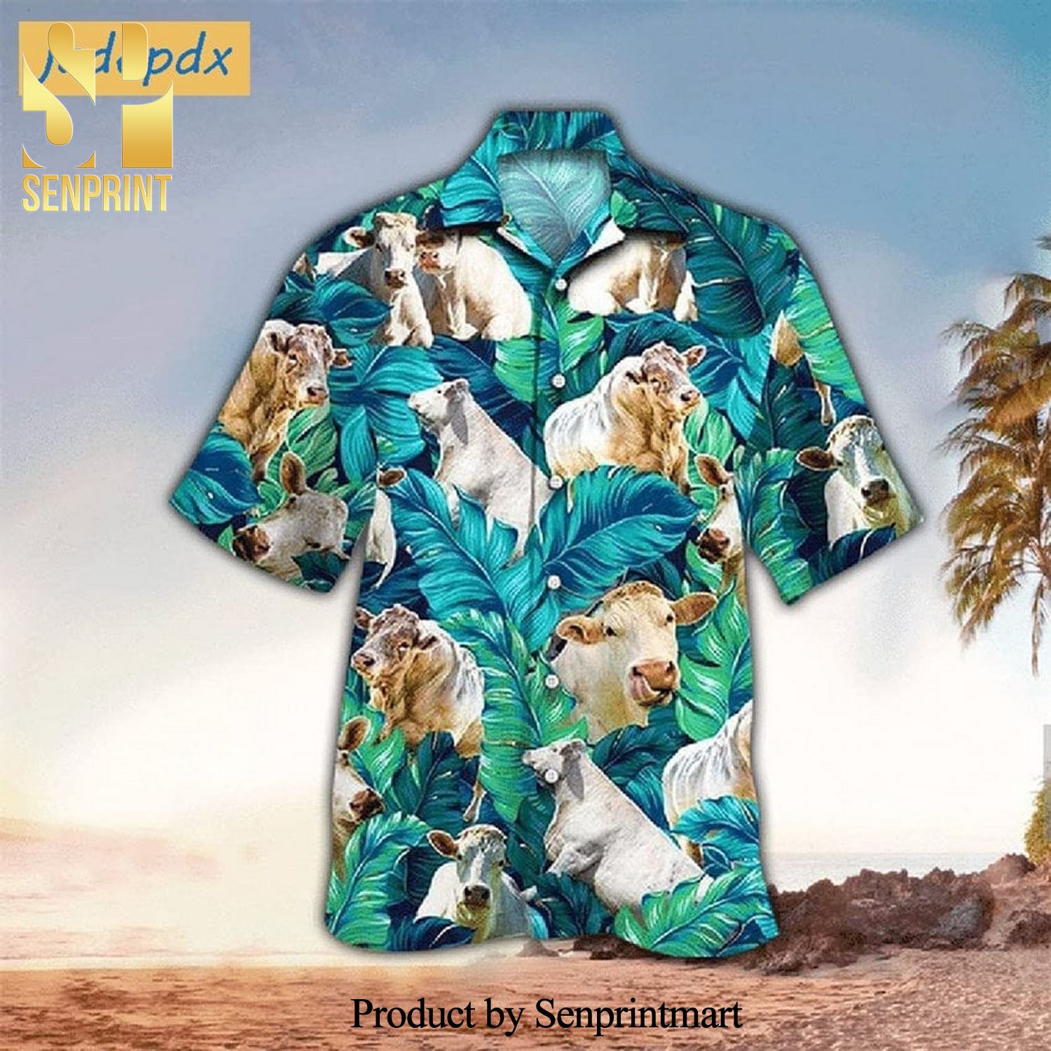 Charolais Cow Tropical Leaves New Outfit Full Printed Hawaiian Shirt