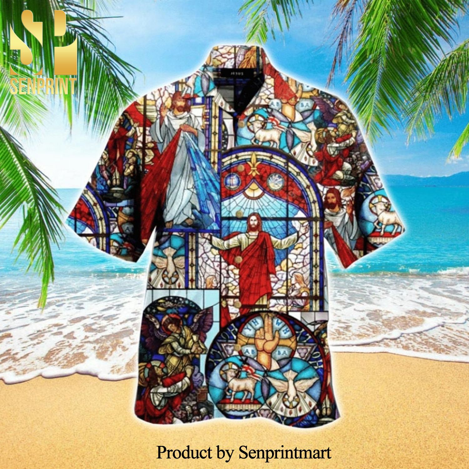 Colorful Jesus Pattern Glass For Holiday Hawaiian Shirt