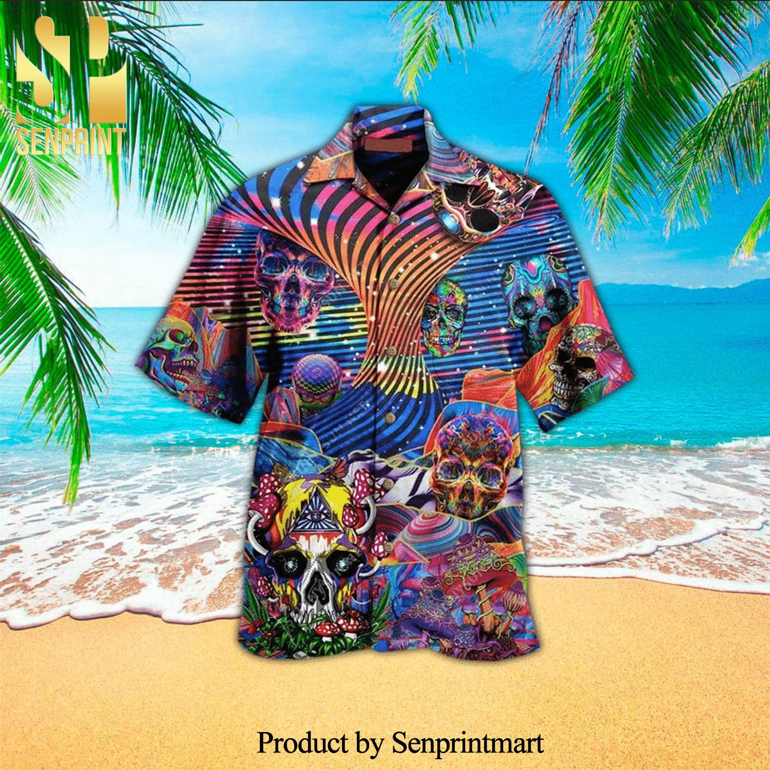 Colorful Psychedelic Skull Pattern For Fans Hawaiian Shirt