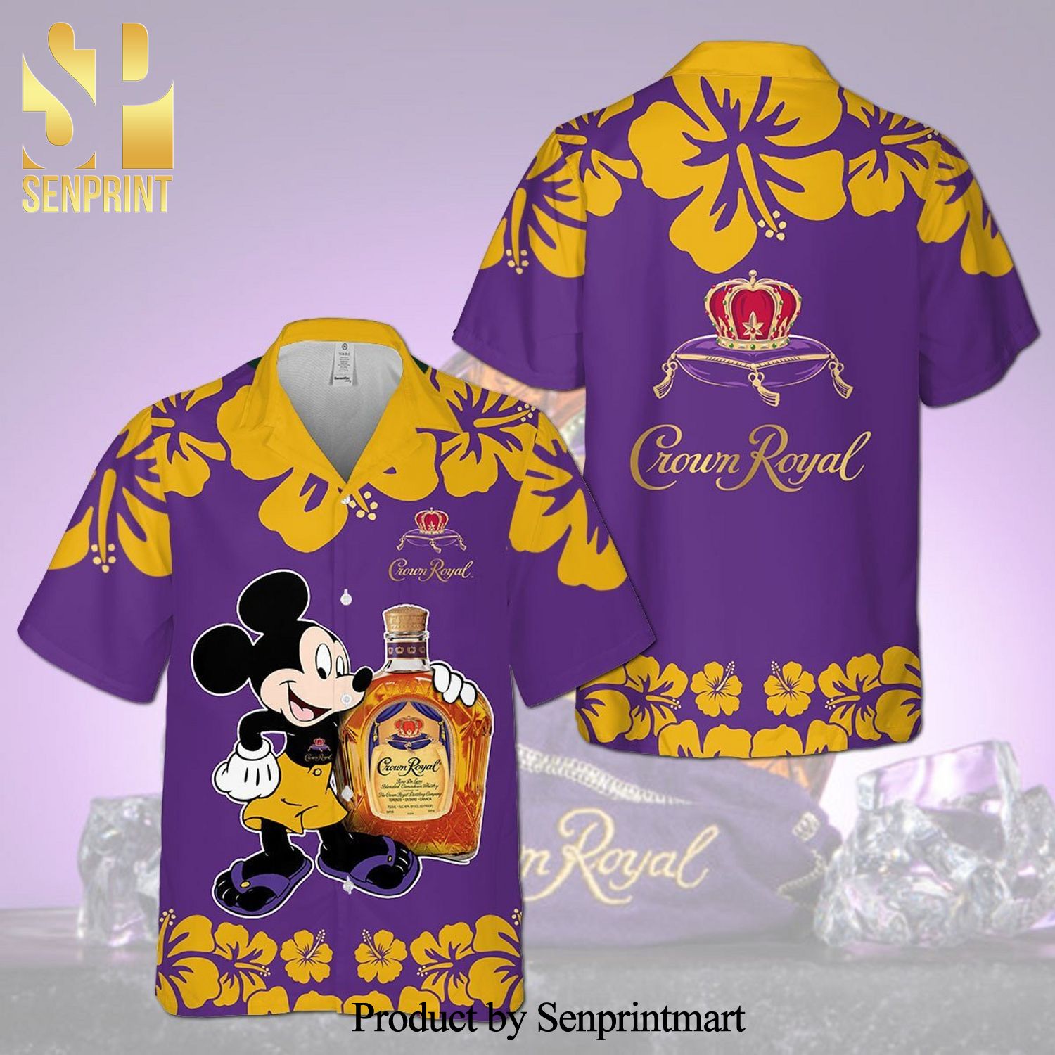 Crown Royal Mickey Mouse Hibicus Flower New Outfit Hawaiian Shirt
