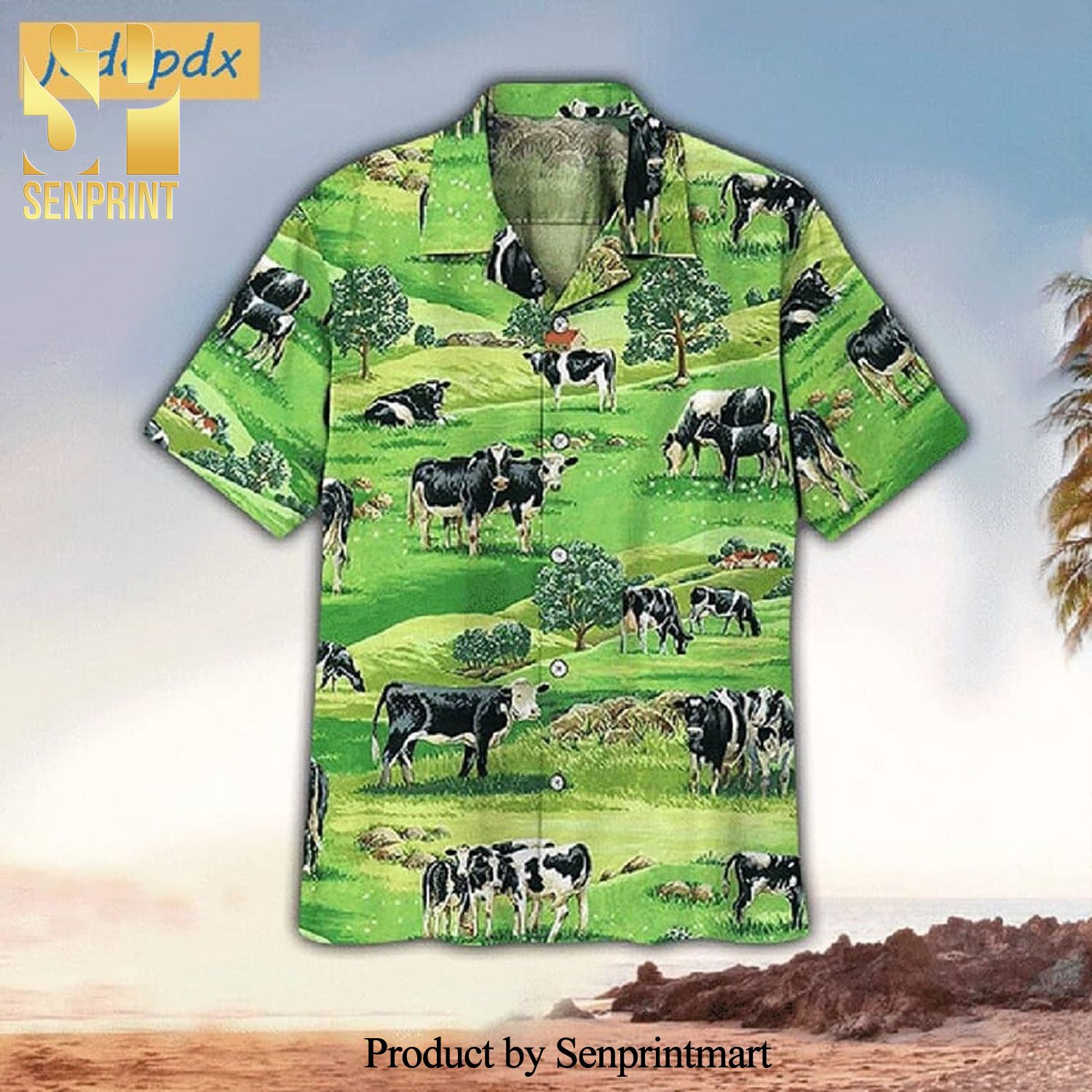 Dairy Cow On Green Grass Field Hawaiian Set Hawaiian Shirt