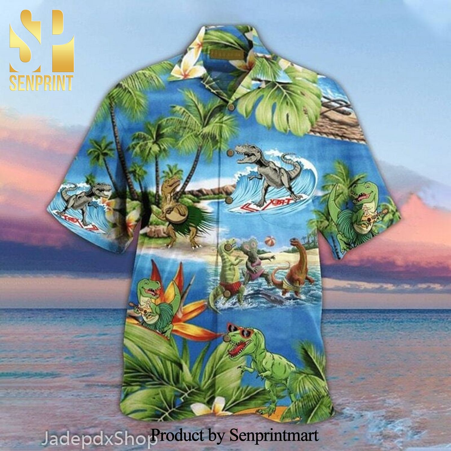 Dinosaur creative printed loose For Summer Hawaiian Shirt