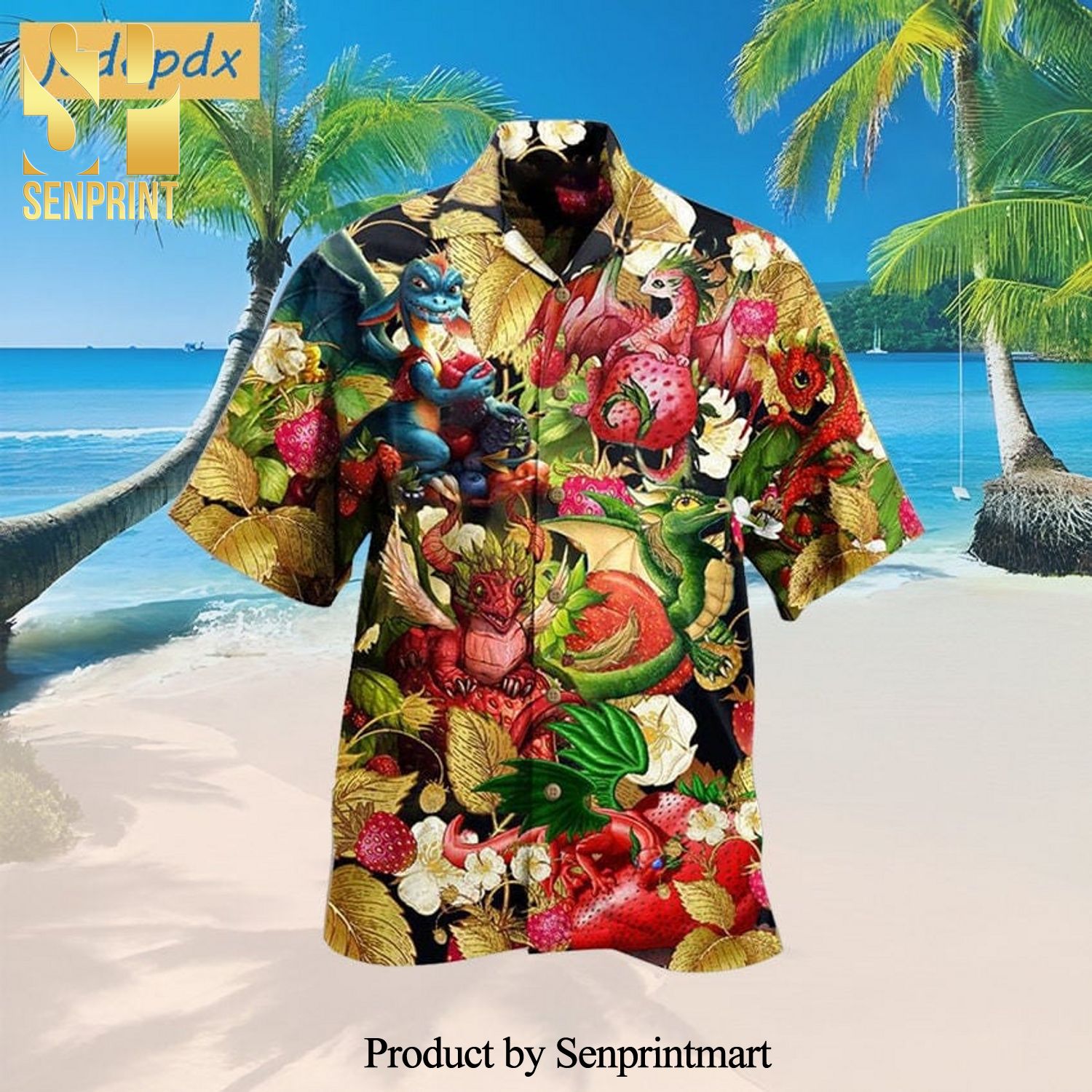 Dragon And Strawberry Garden Cute Design High Fashion Full Printing Hawaiian Shirt