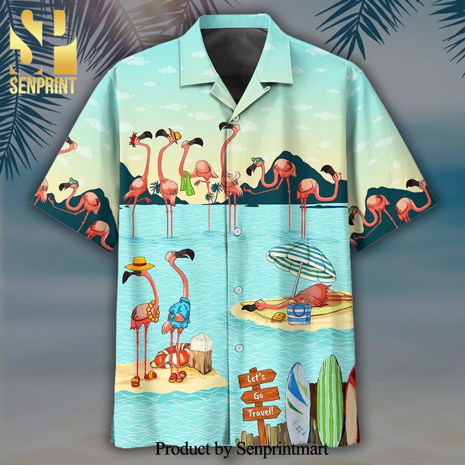 Flamingo Beach Let’s Go Travel Hawaiian Set Hawaiian Shirt