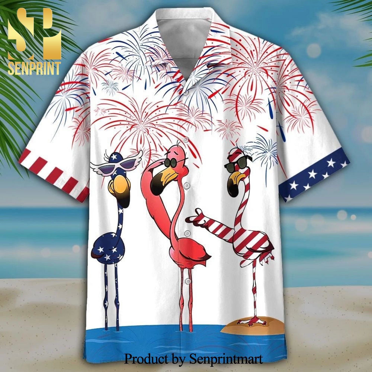 Flamingo Fireworks Independence Day Is Coming Summcer Collection Hawaiian Shirt