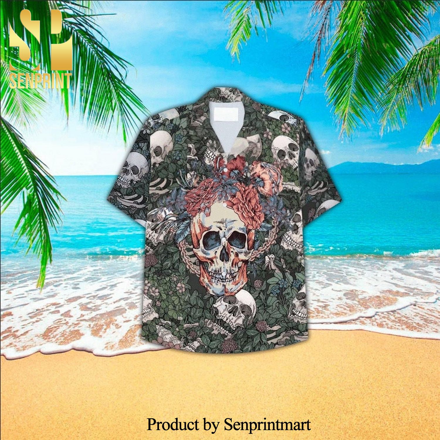 Floral Chain Skull Pattern New Style Hawaiian Shirt