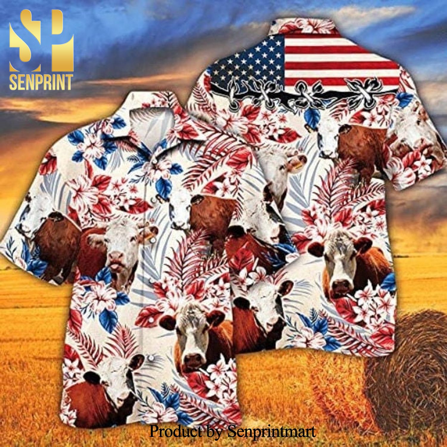 Floral Hereford Cattle Summer Time Hawaiian Shirt