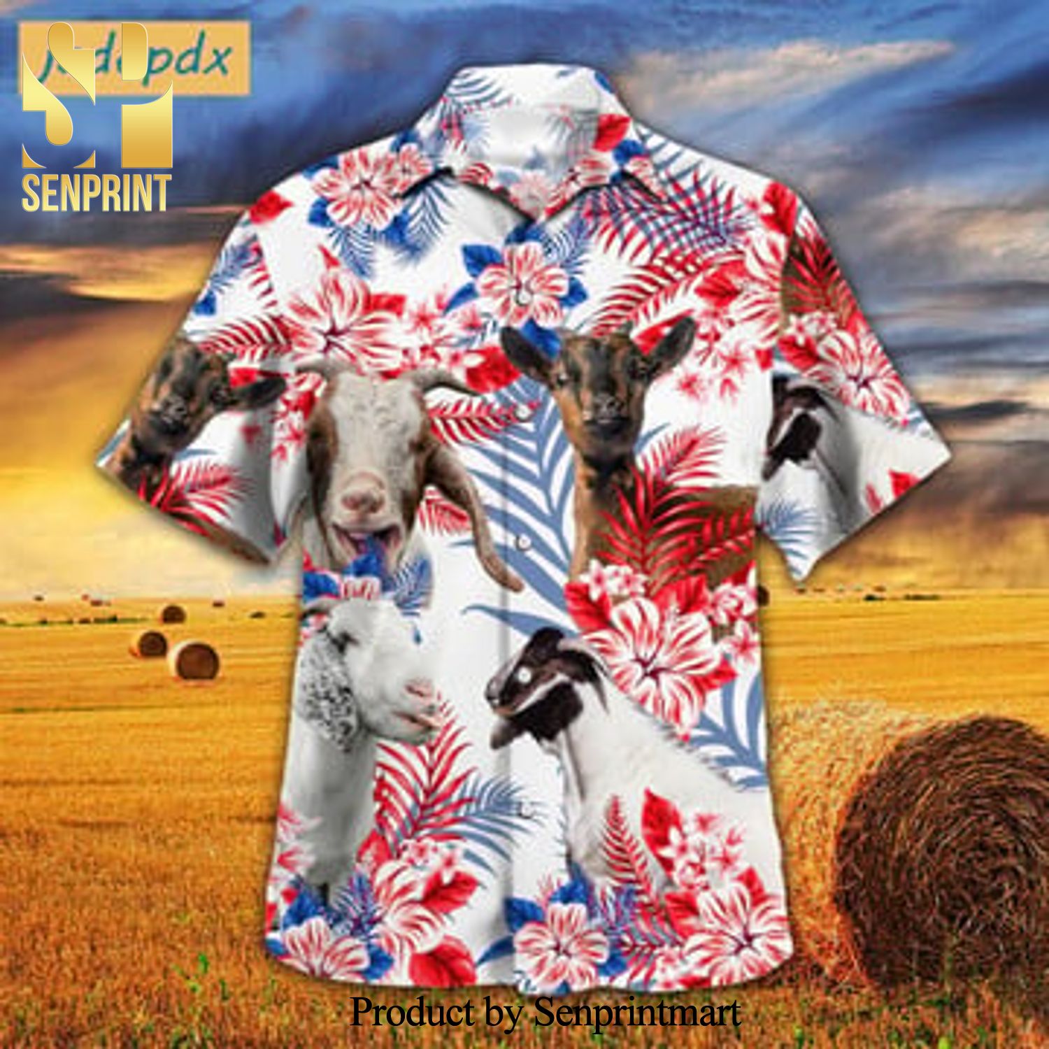 Floral Tropical Funny Goats American Flag New Outfit Full Printed Hawaiian Shirt