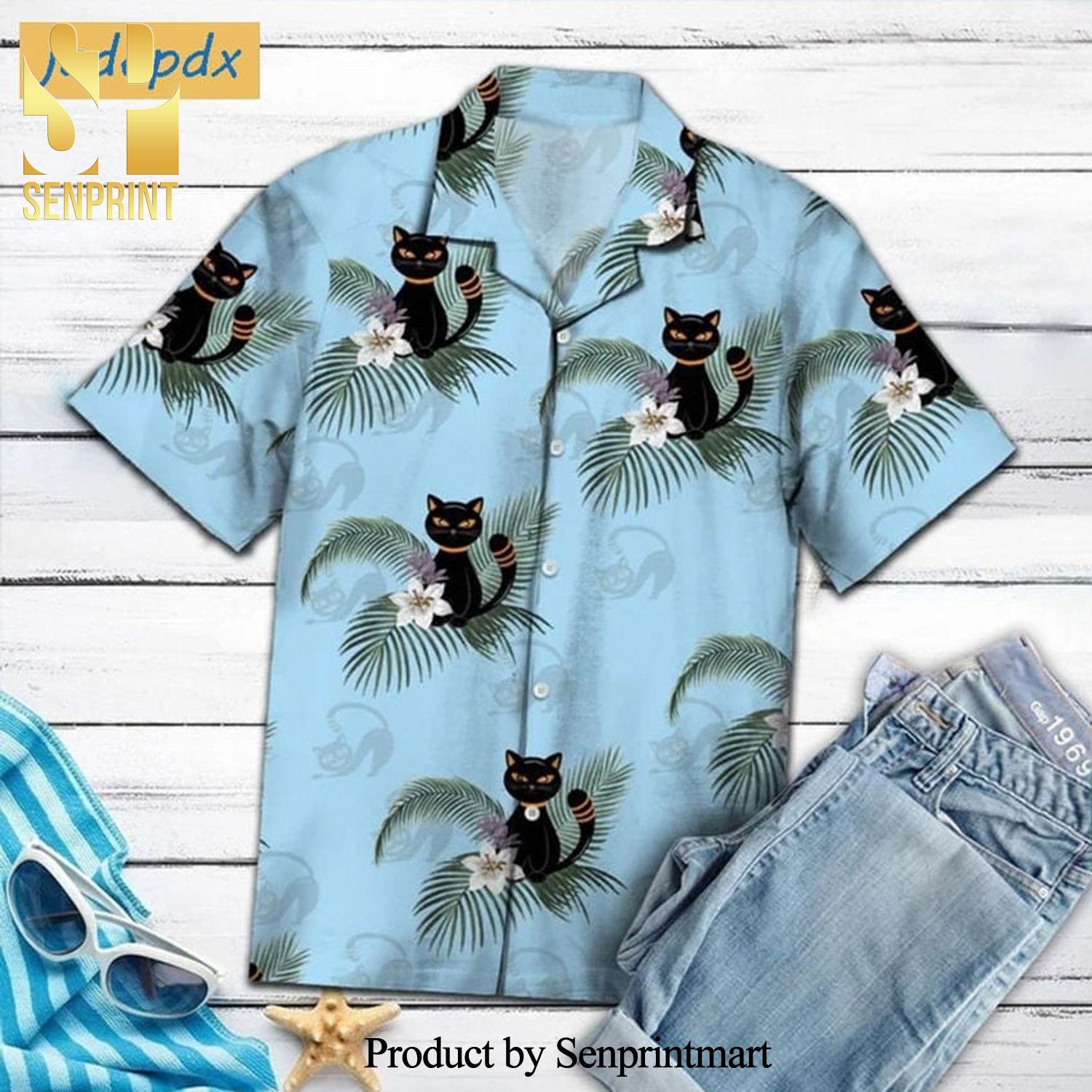 Funny Black Cat Tropical Leaves Best Outfit Hawaiian Shirt