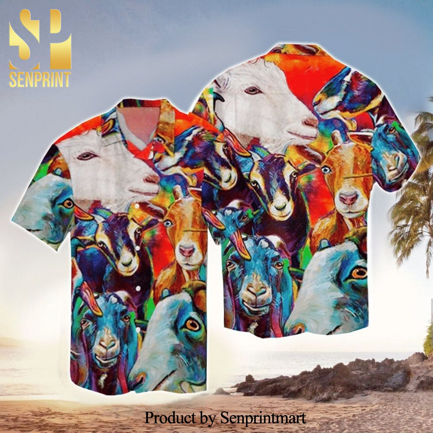 Funny Goat Cool Version Full Print Hawaiian Shirt