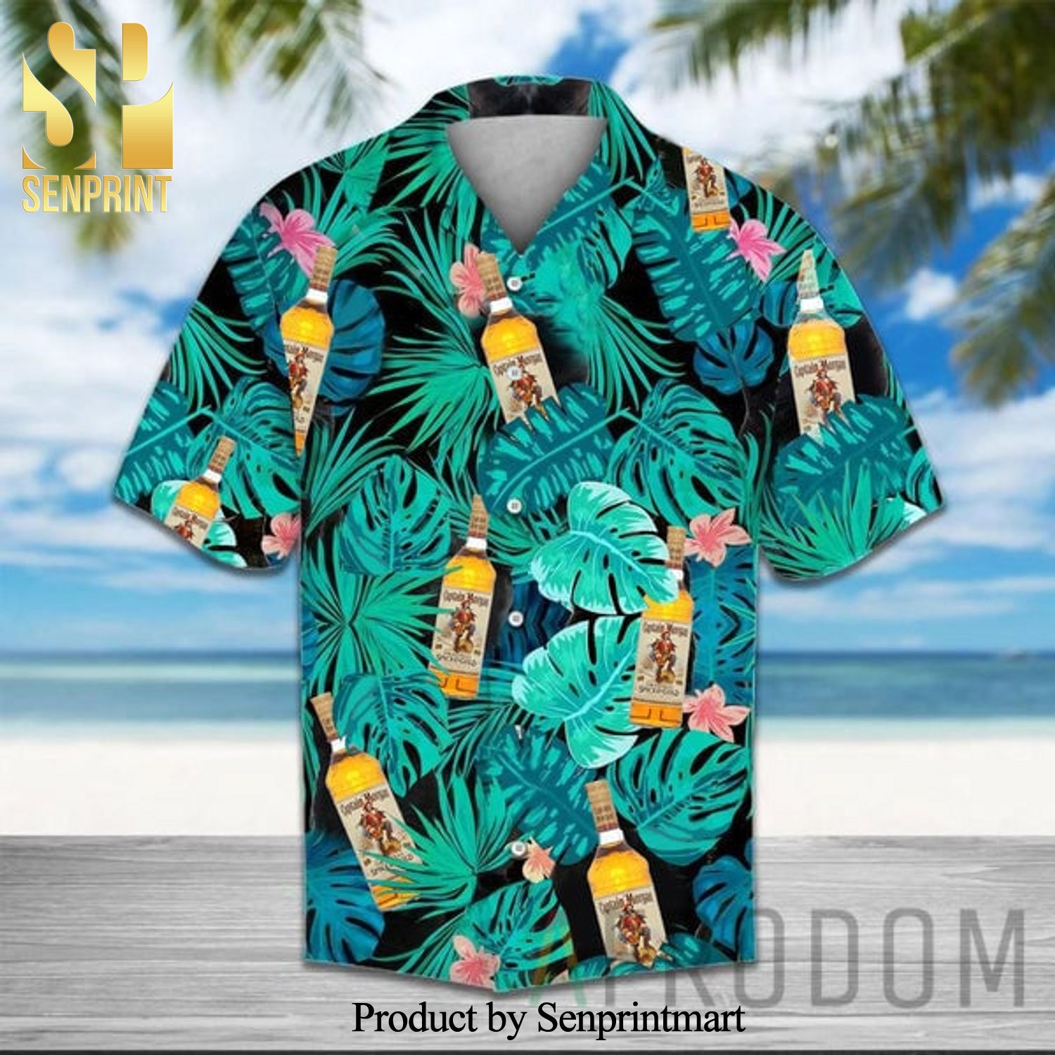 Green Tropical Palm Captain Morgan New Style Full Print Hawaiian Shirt