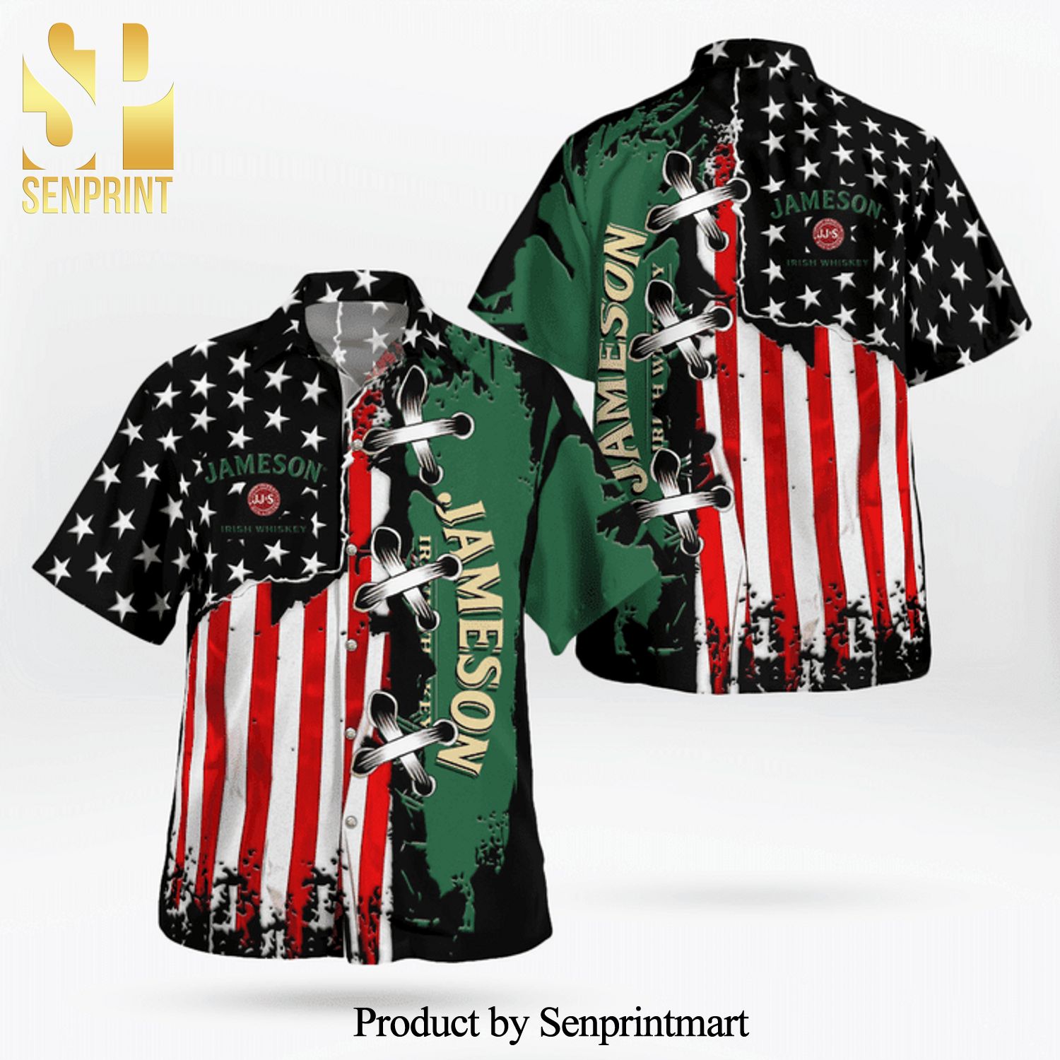 Jameson Irish Whiskey American Flag Color 3D Hawaiian Shirt