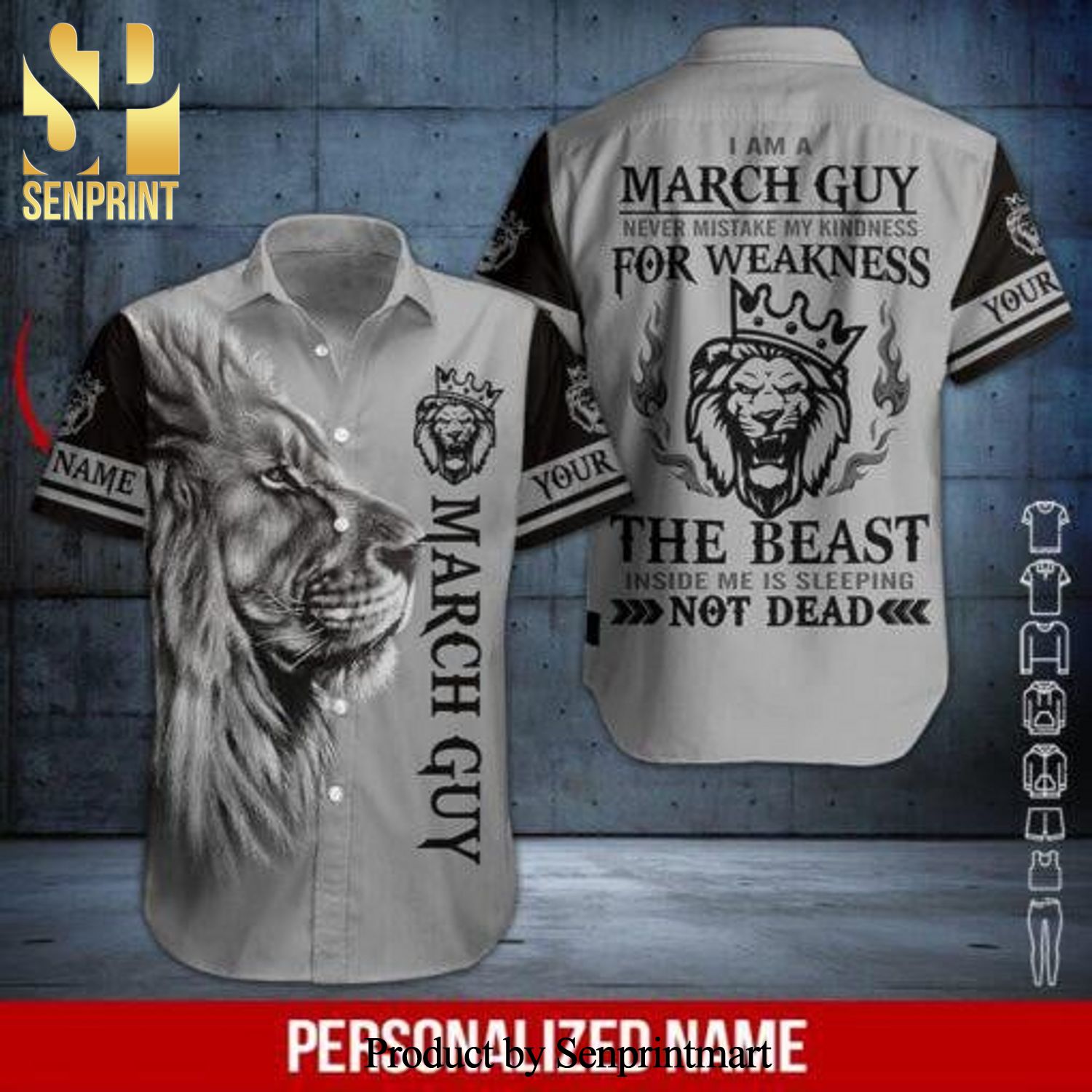 Lion March Guy Custom Name Hot Fashion 3D Hawaiian Shirt