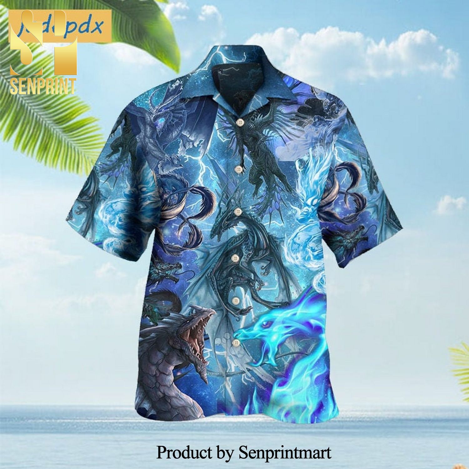 Magical Ice Dragon Blue Street Style Hawaiian Shirt