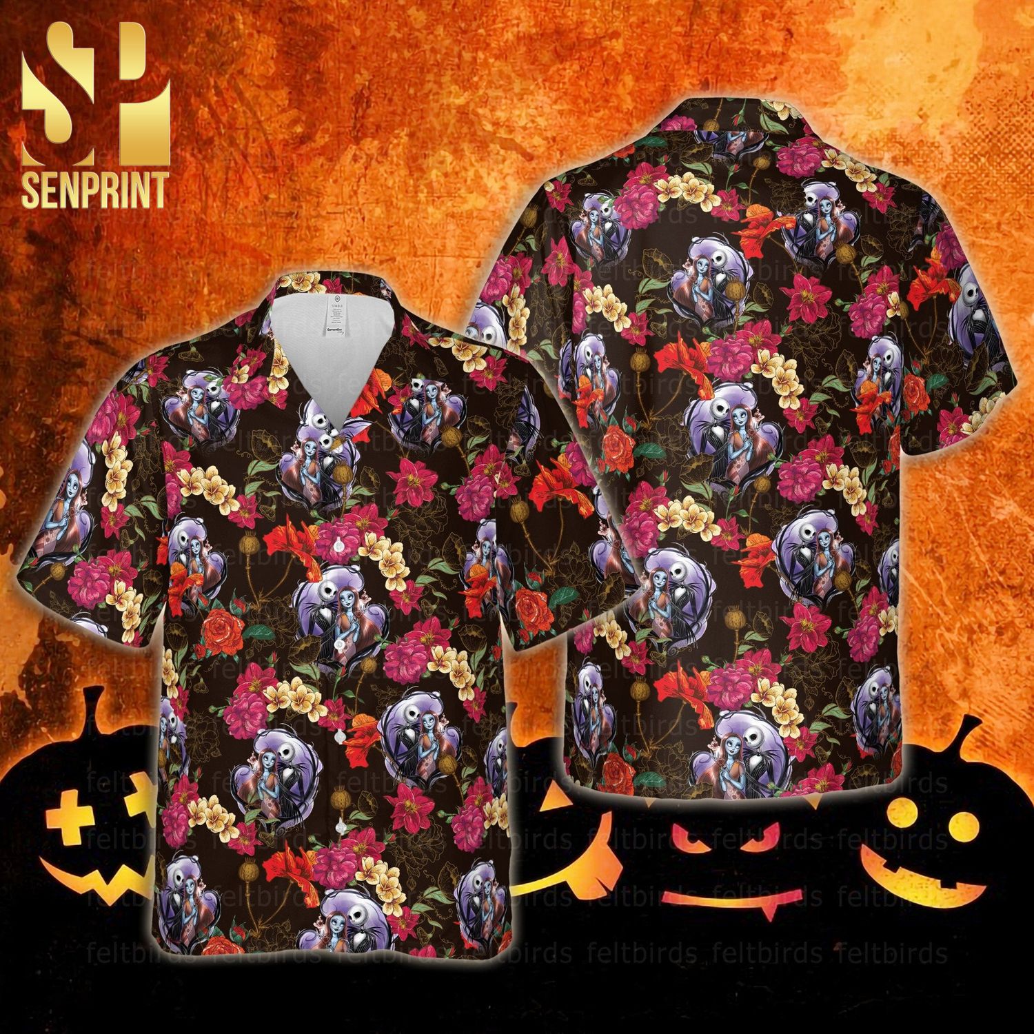 Nightmare Before Christmas Jack Skellington And Sally Halloween Street Style All Over Print Hawaiian Shirt
