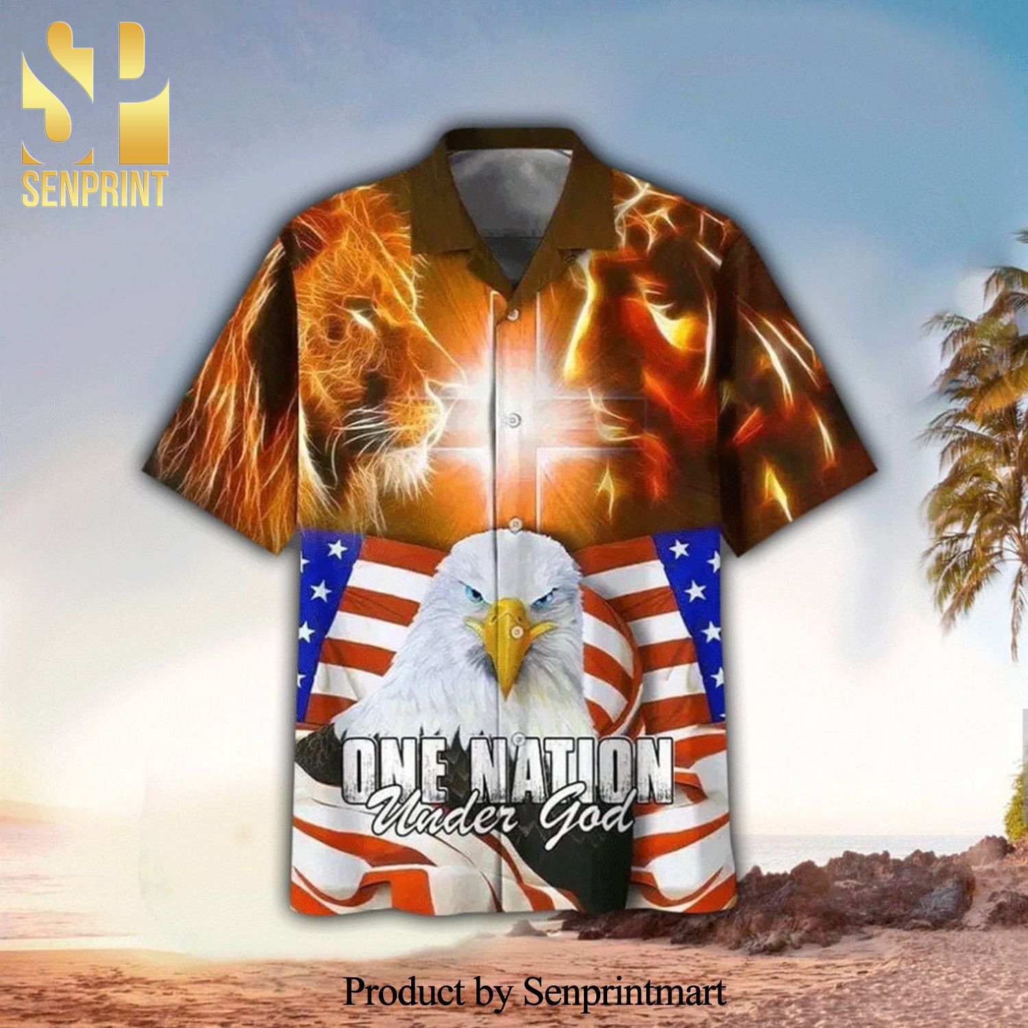 One Nation Under God Lion Eagle Jesus For Summer Hawaiian Shirt