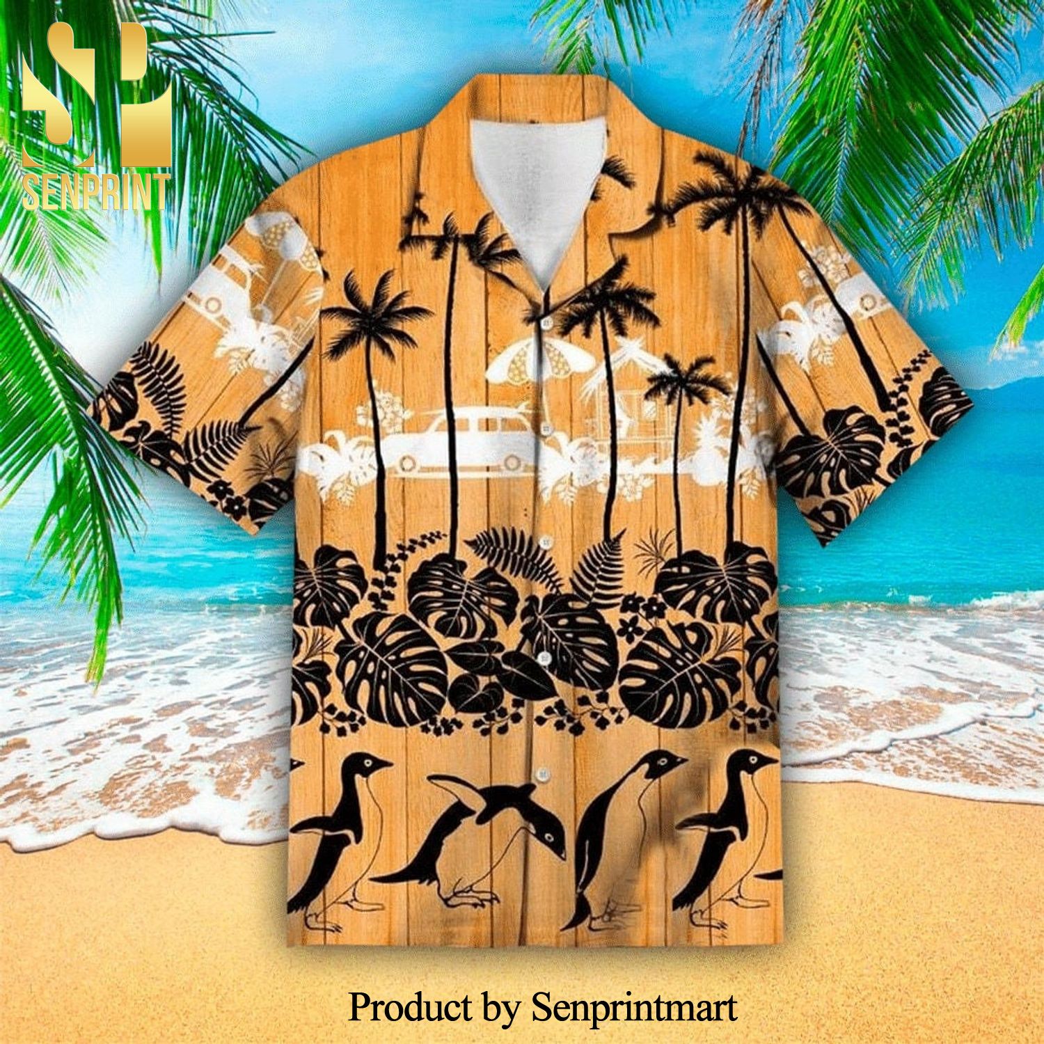 Palm Tree Penguin Tropical Leaves Best Combo All Over Print Hawaiian Shirt