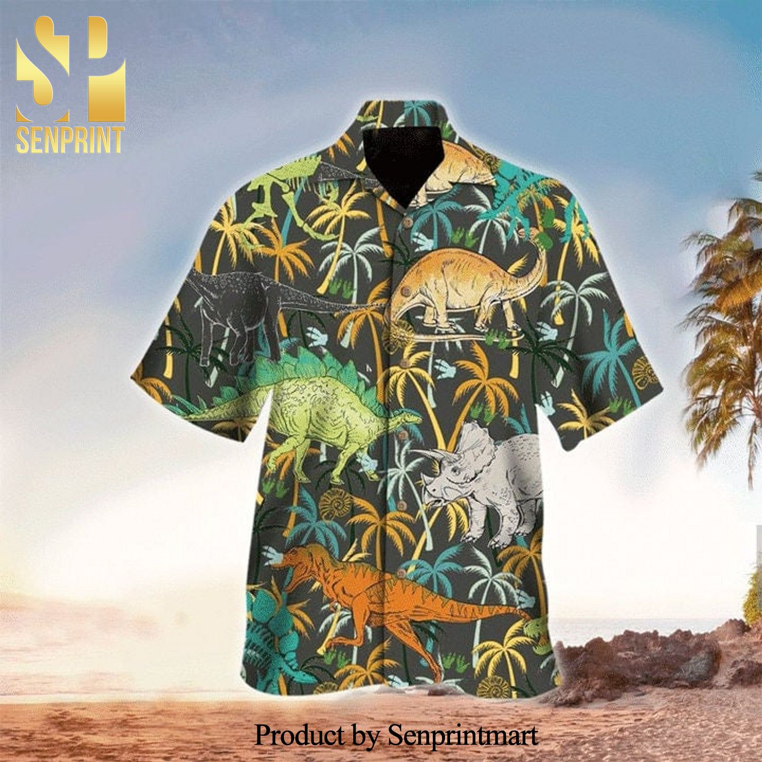 Palm Trees Dinosaurs Summer Time Hawaiian Shirt