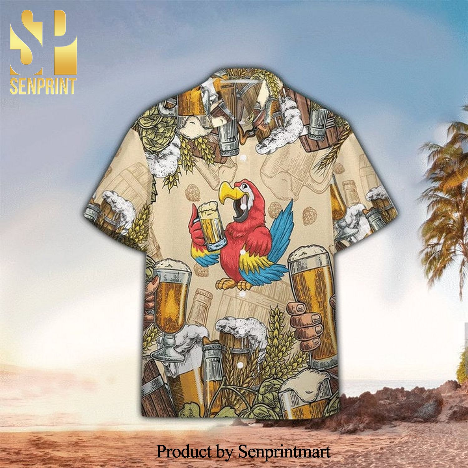 Parrot Drinking Beer Amazing Outfit Hawaiian Shirt