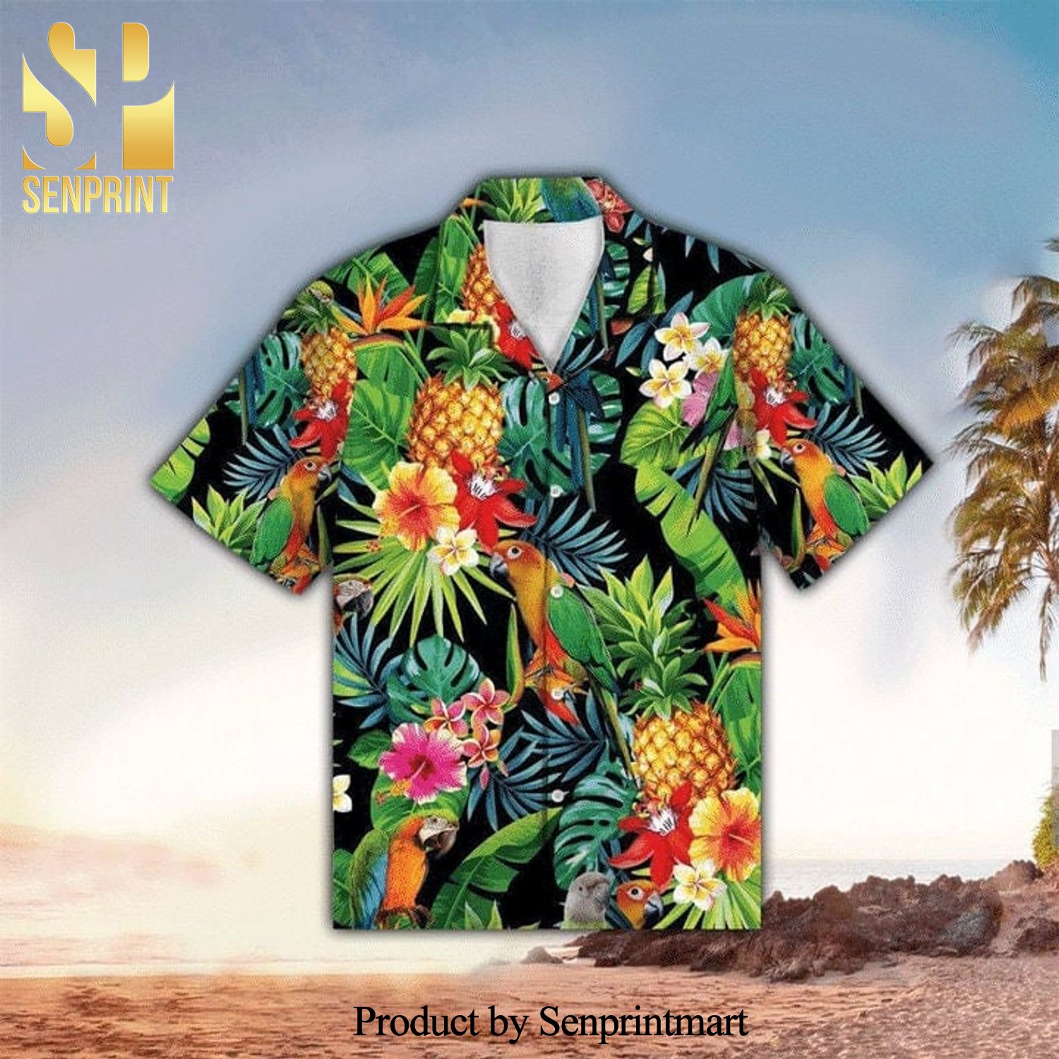 Parrot Tropical Pineapple And Hibiscus Vintage Best Combo 3D Hawaiian Shirt