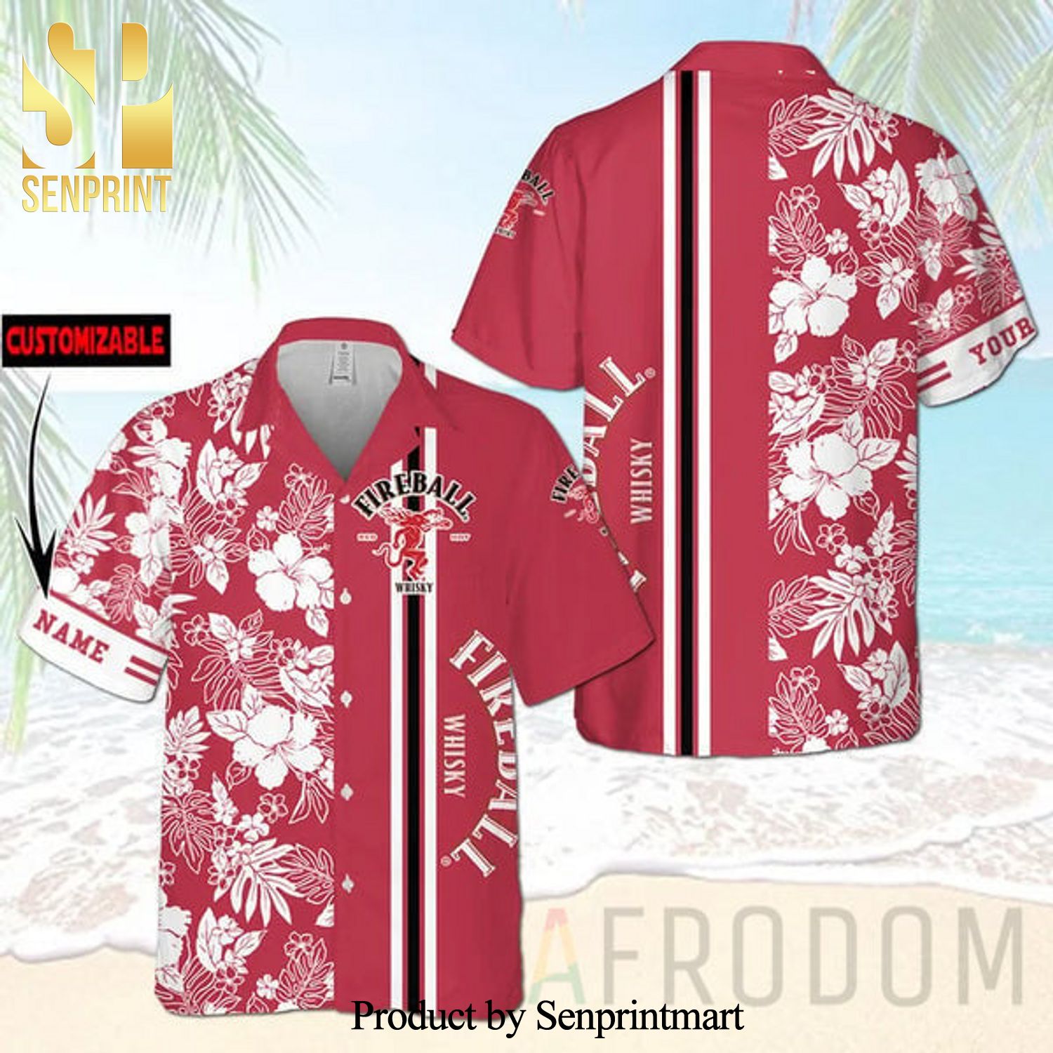 Personalized Tropical Hibiscus Fireball Whiskey High Fashion Full Printing Hawaiian Shirt