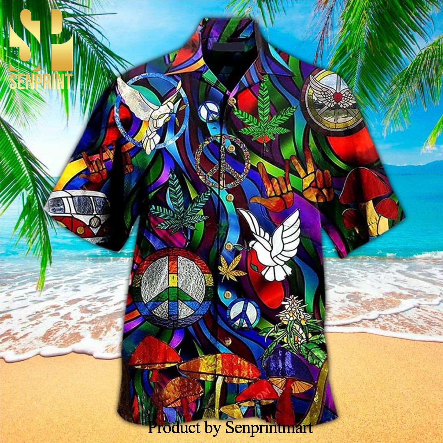 Rainbow Peace Sign Shirt Dove And Peace Sign New Fashion Full Printed Hawaiian Shirt