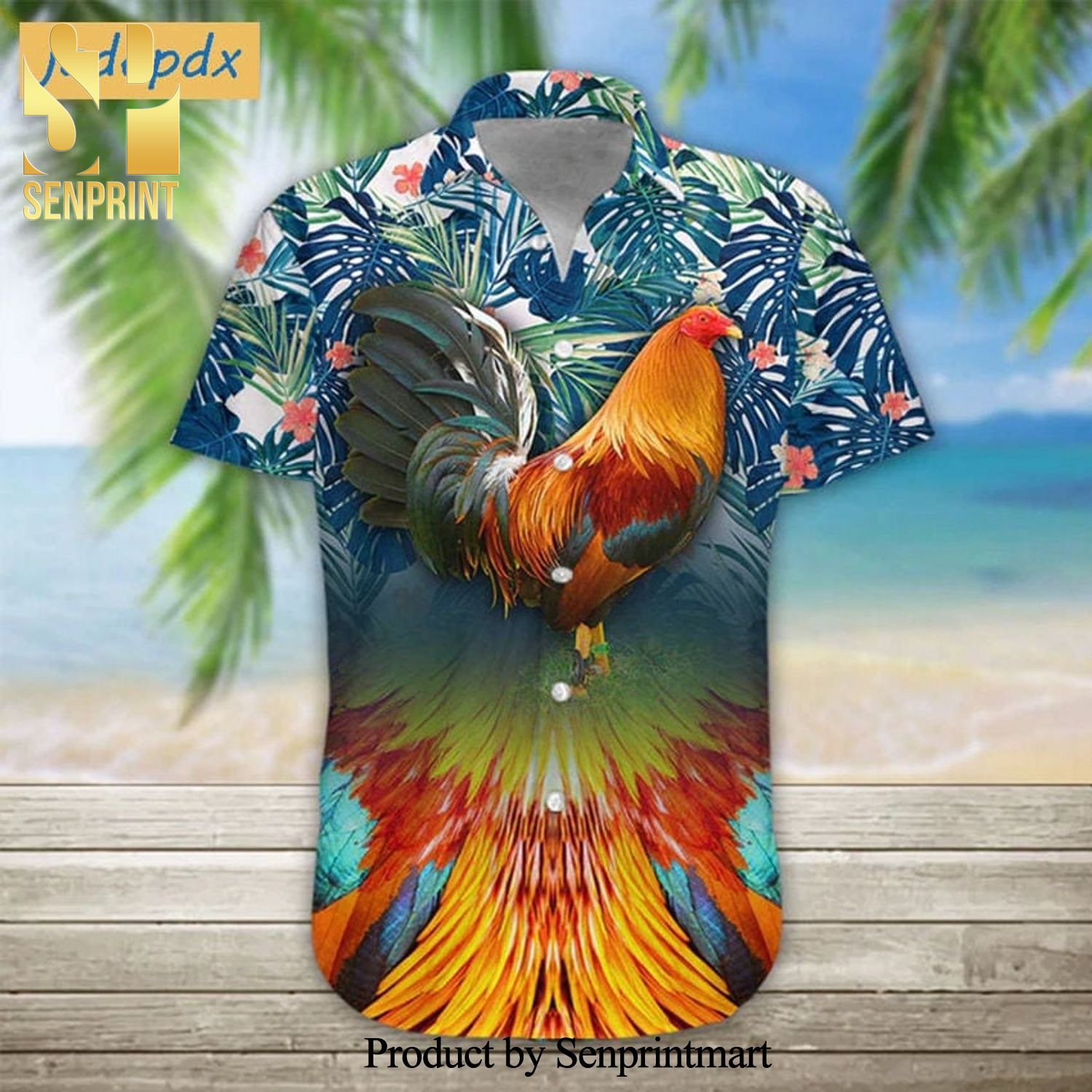 Rooster Tropical Leaves Hot Version All Over Printed Hawaiian Shirt