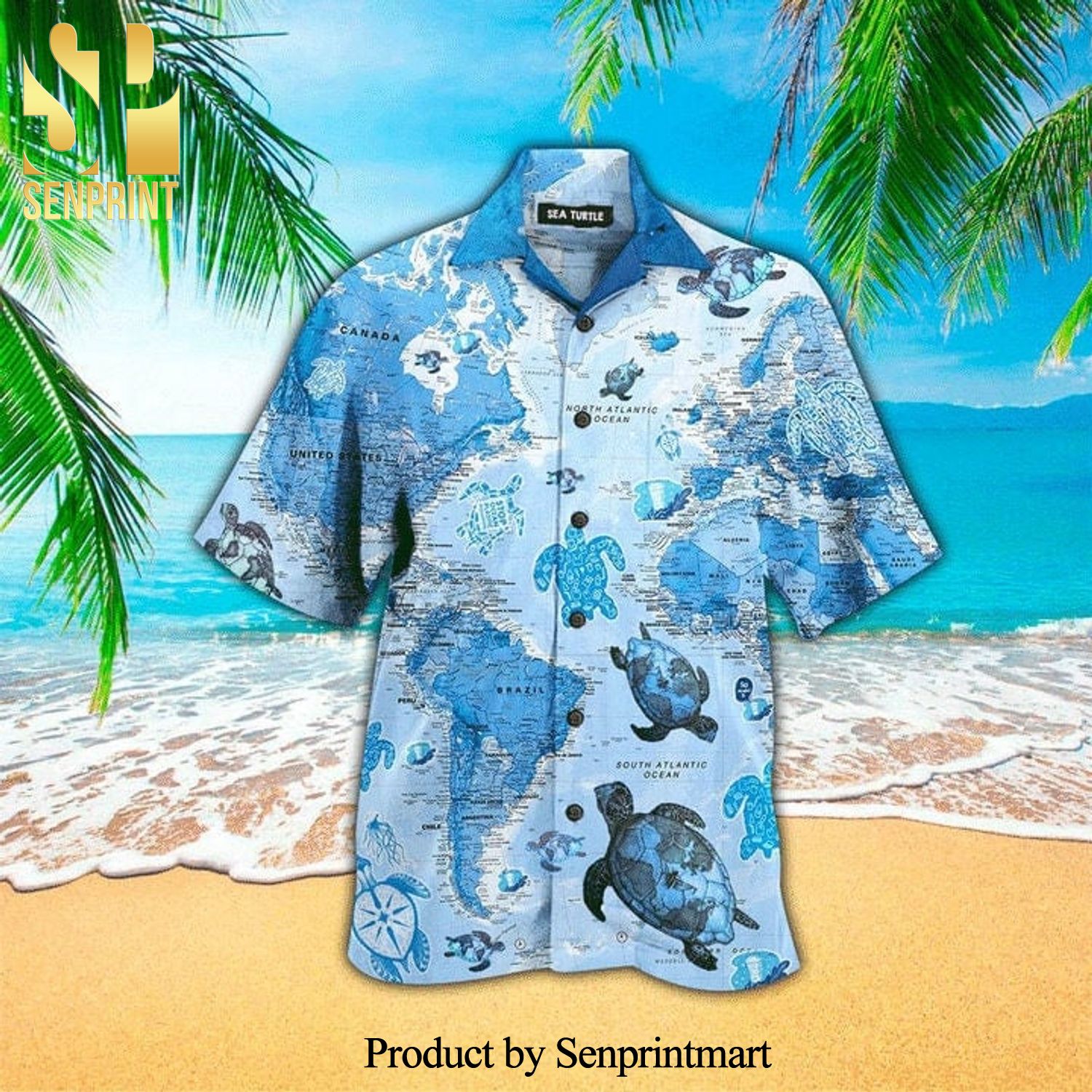 Sea Turtle Map Blue Hot Outfit Hawaiian Shirt