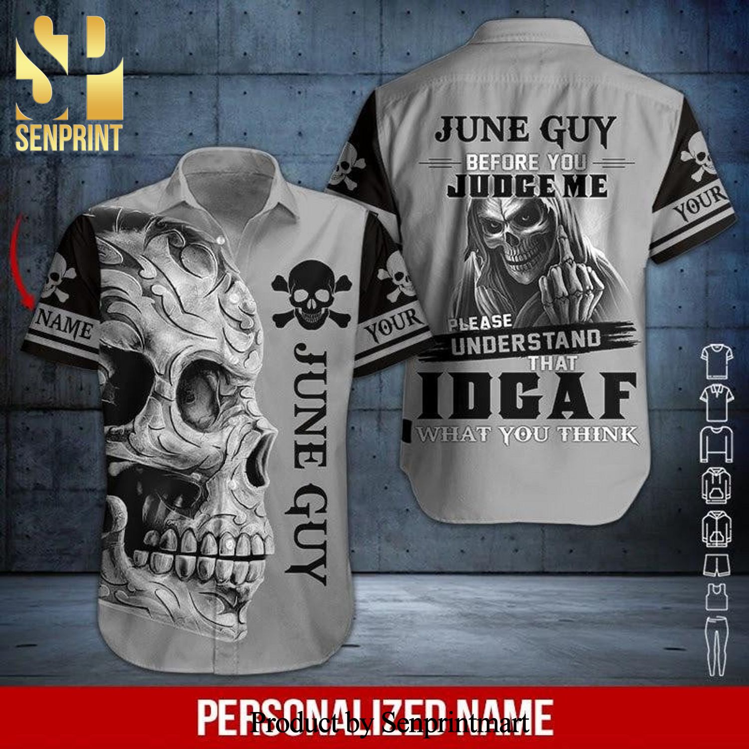 Skull June Guy Custom Name Street Style All Over Print Hawaiian Shirt